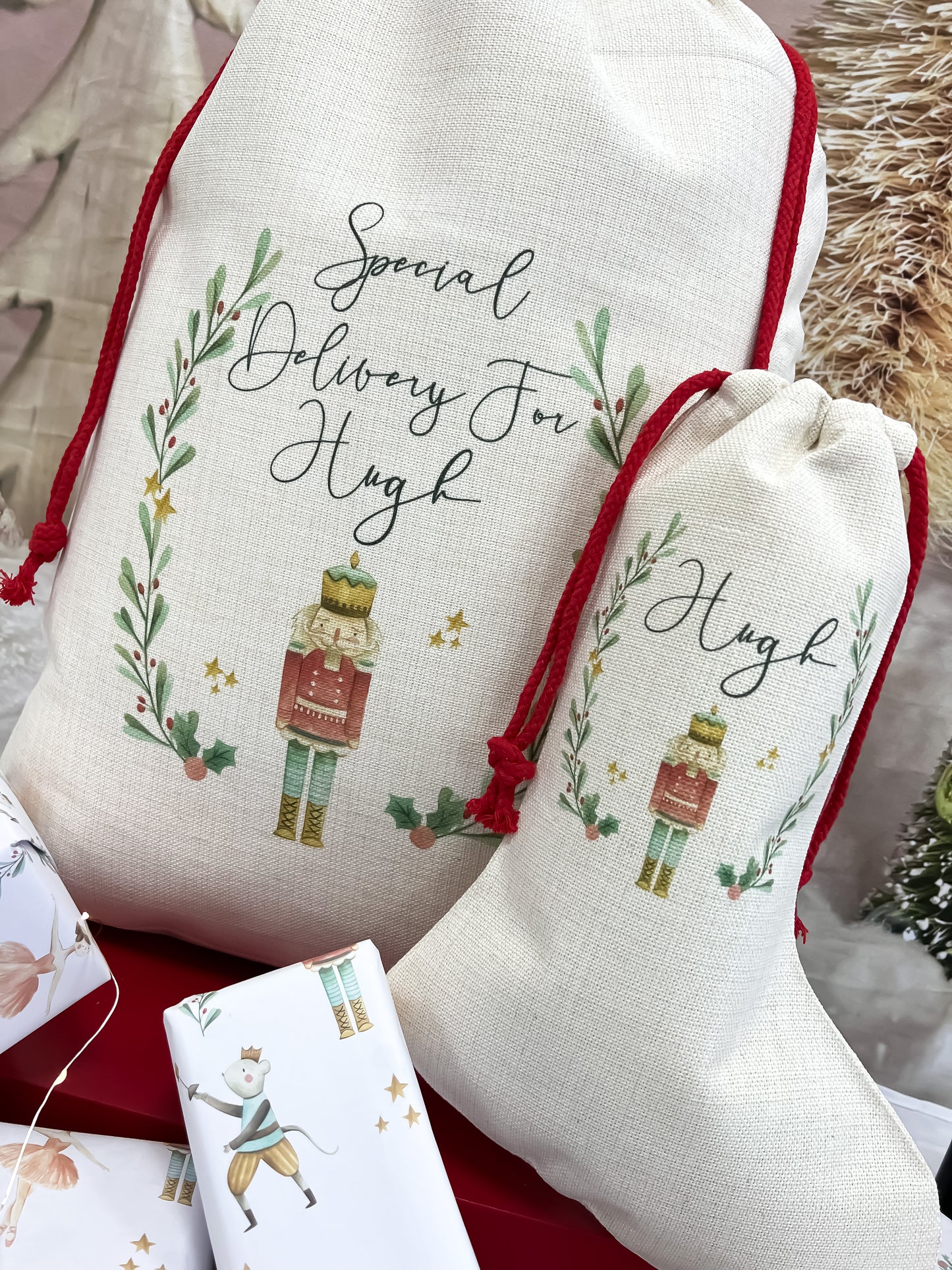 personalised santa sack, Christmas Stocking, nutcracker, sugar plum fairy