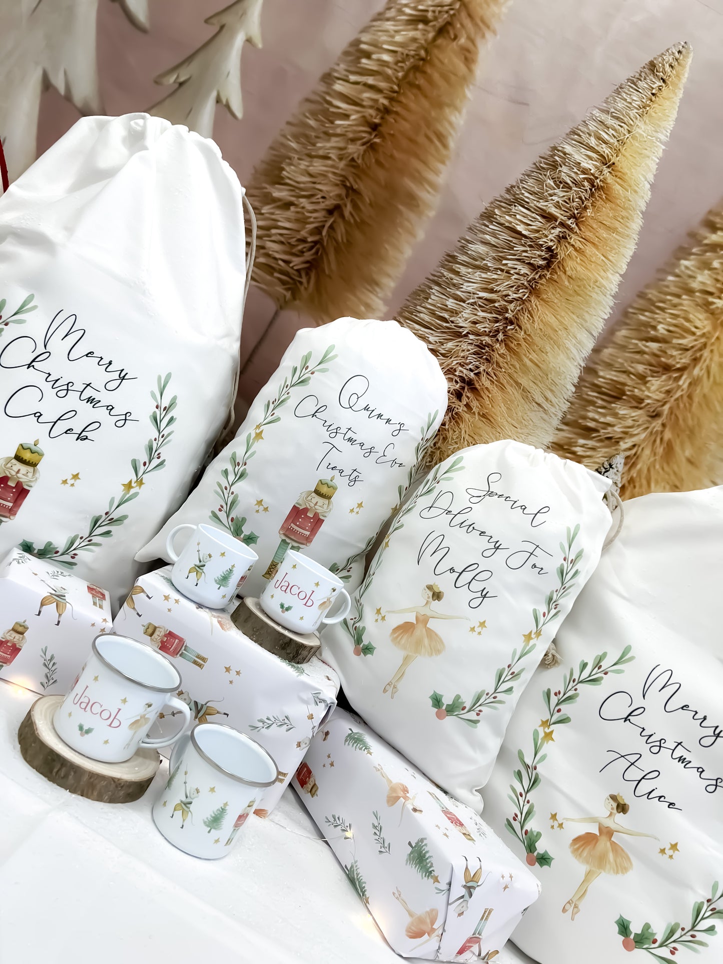 personalised santa sack, Christmas stocking, nutcracker, sugar plum fairy