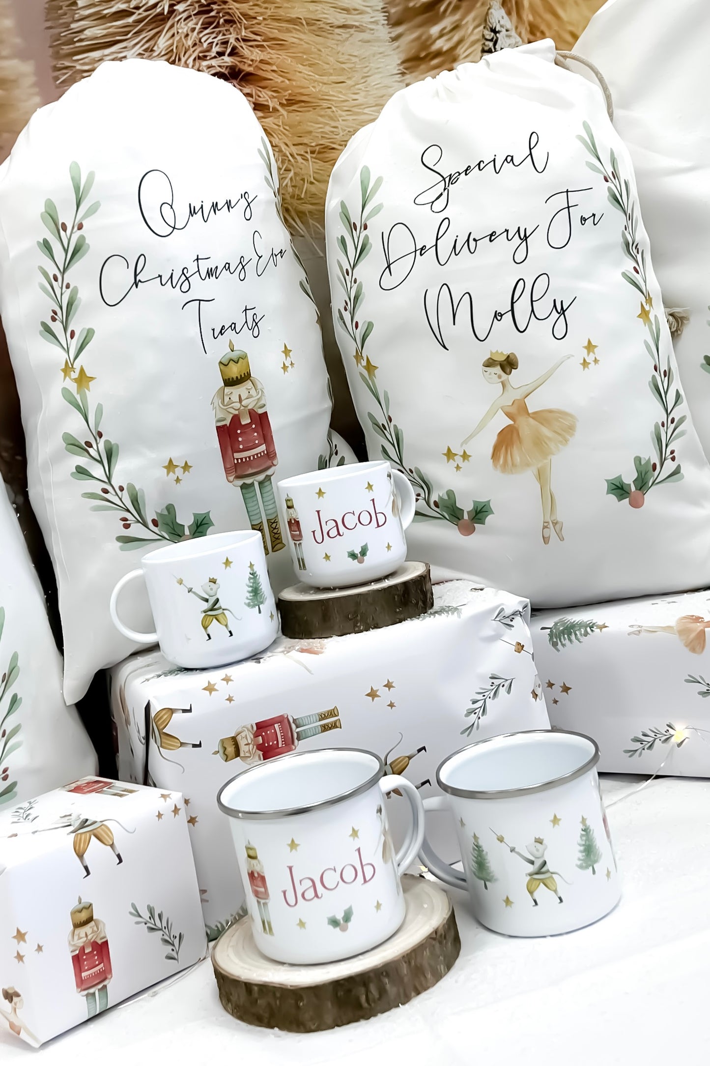 personalised santa sack, Christmas stocking, nutcracker, sugar plum fairy