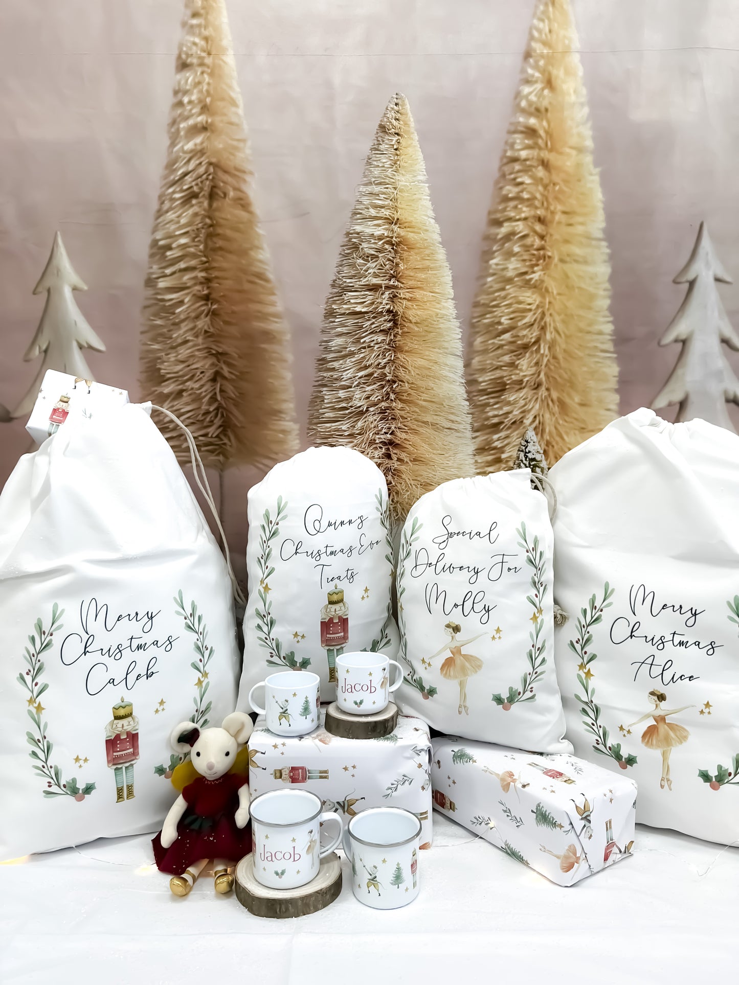 personalised santa sack, Christmas stocking, nutcracker, sugar plum fairy