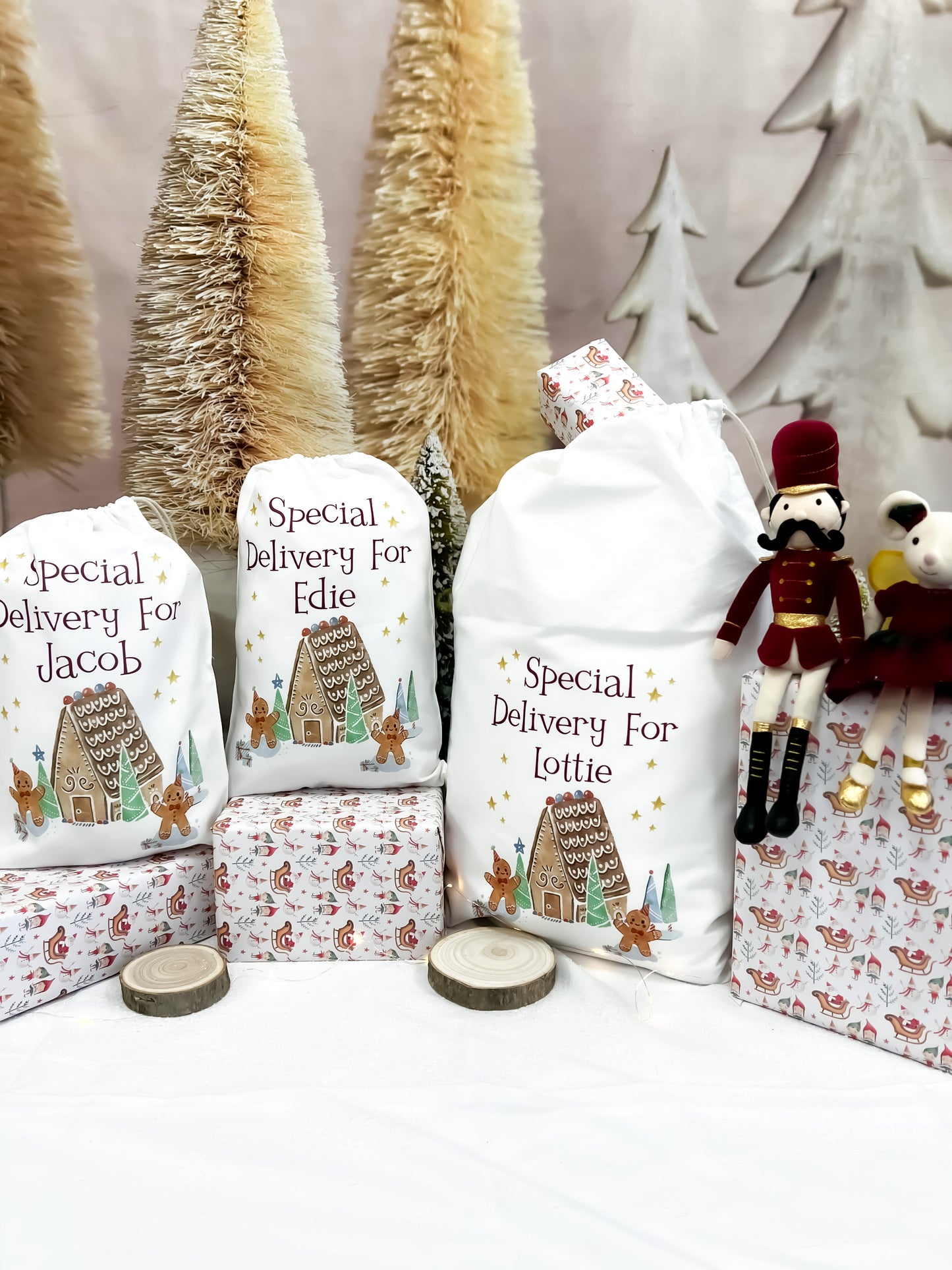 personalised santa sack, gingerbread