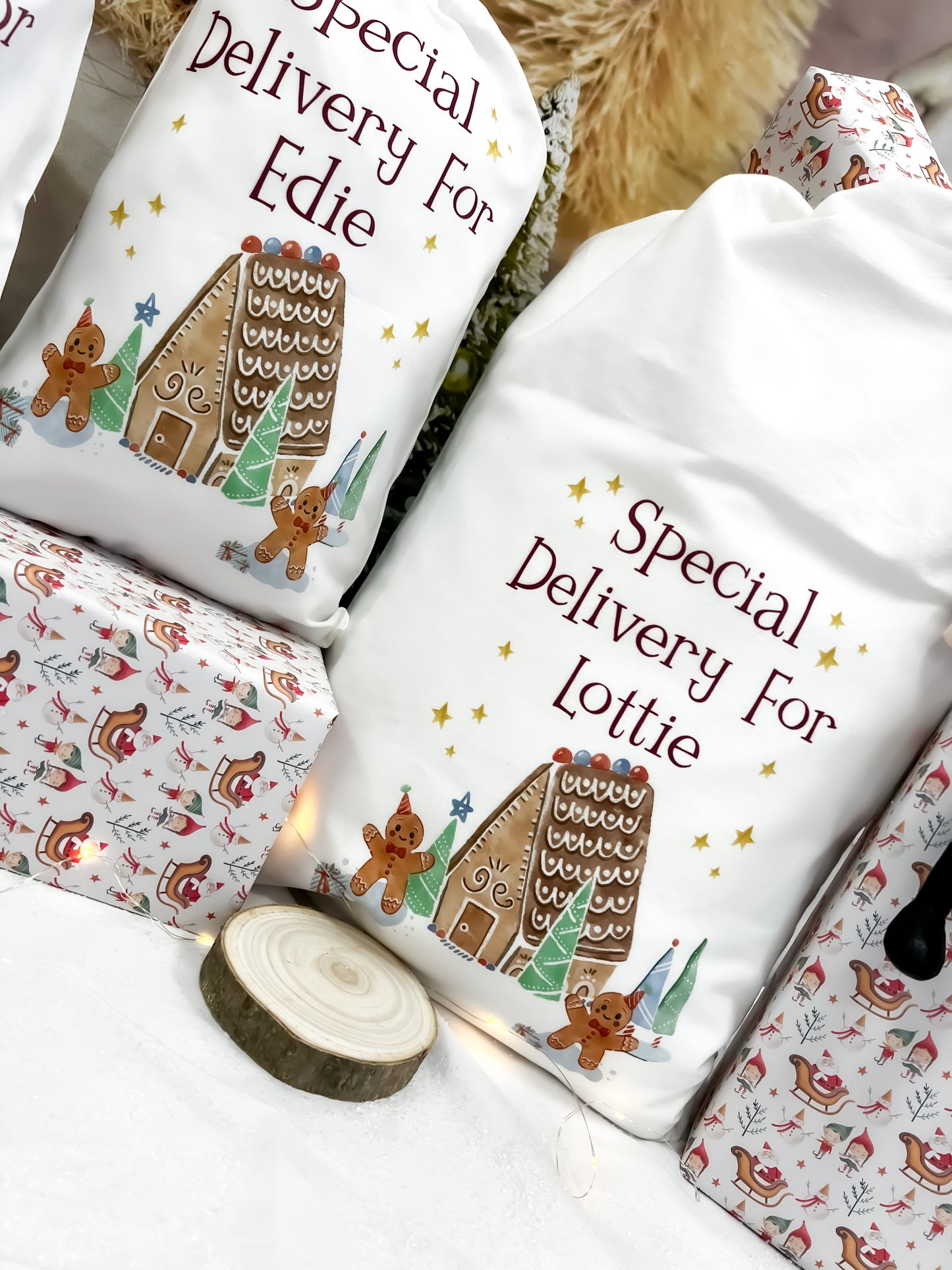 personalised santa sack, gingerbread