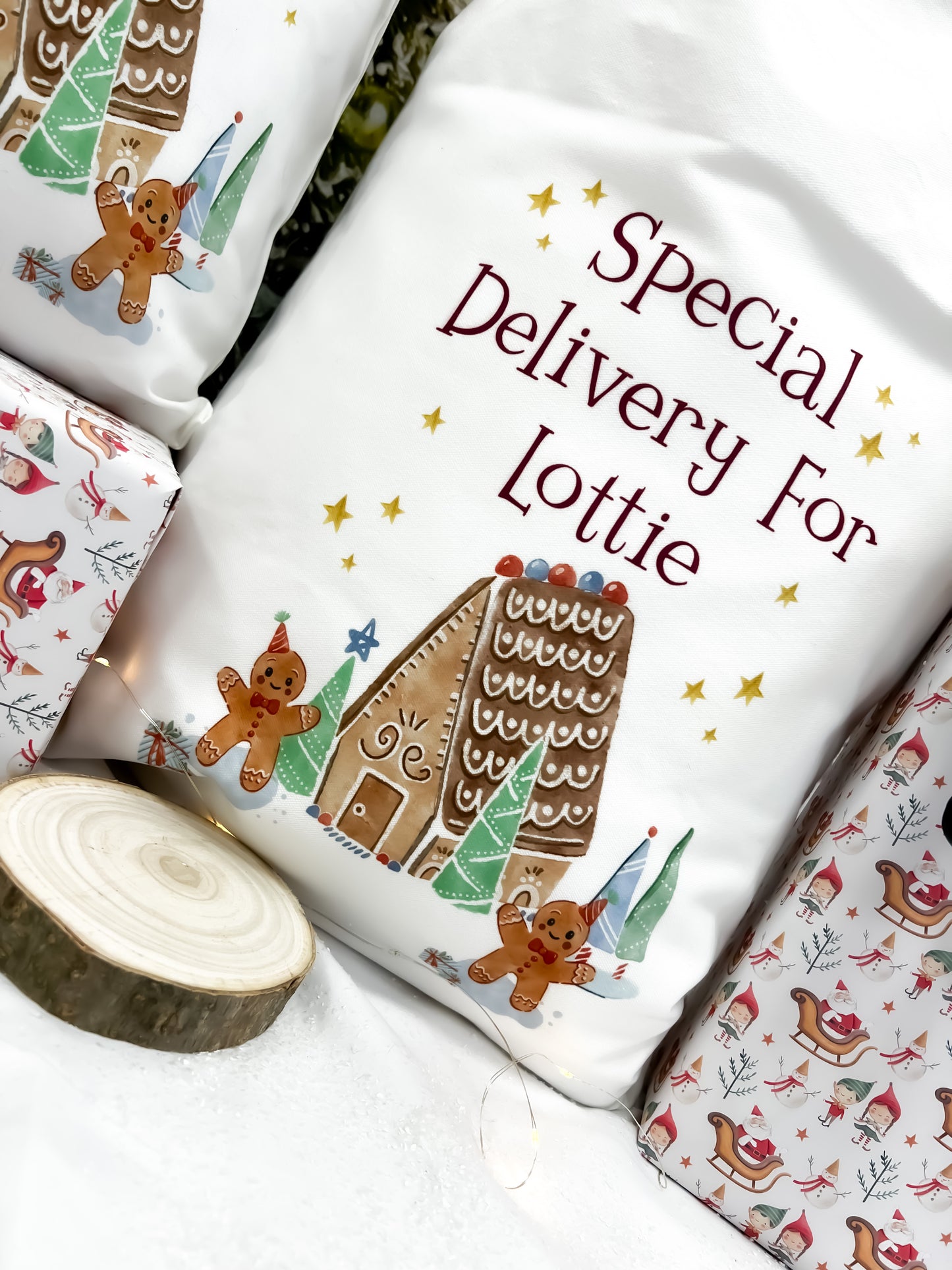 personalised santa sack, gingerbread