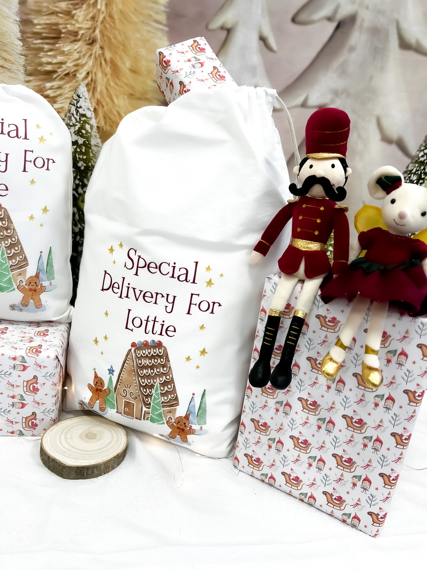 personalised santa sack, gingerbread