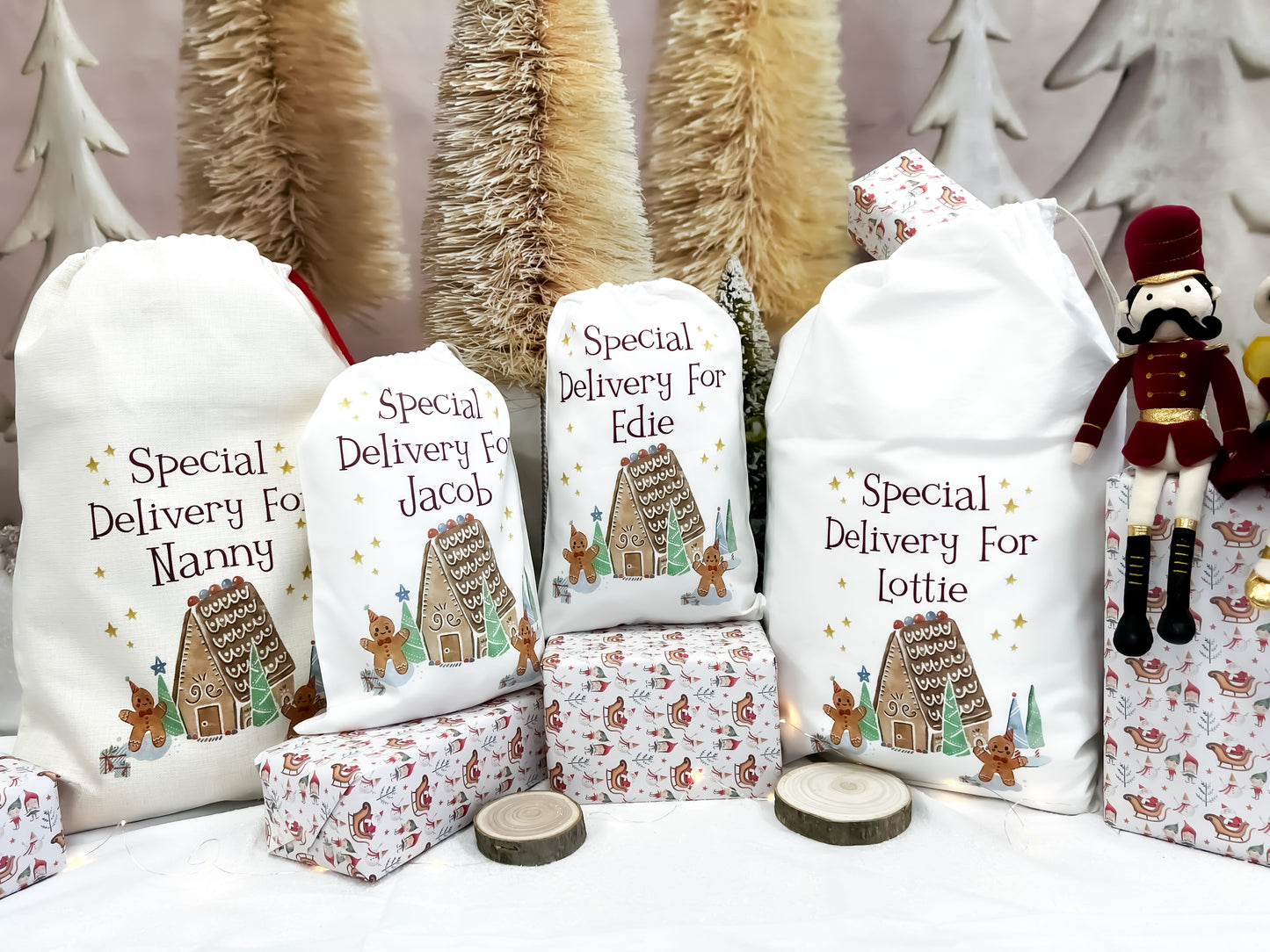 personalised santa sack, gingerbread
