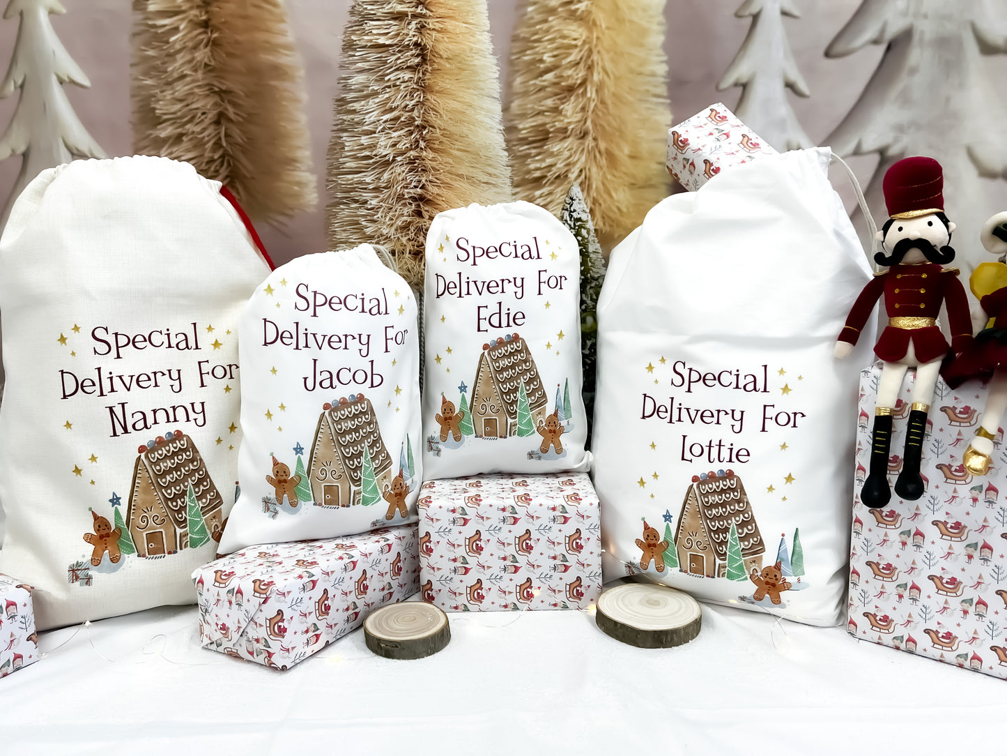 personalised santa sack, gingerbread