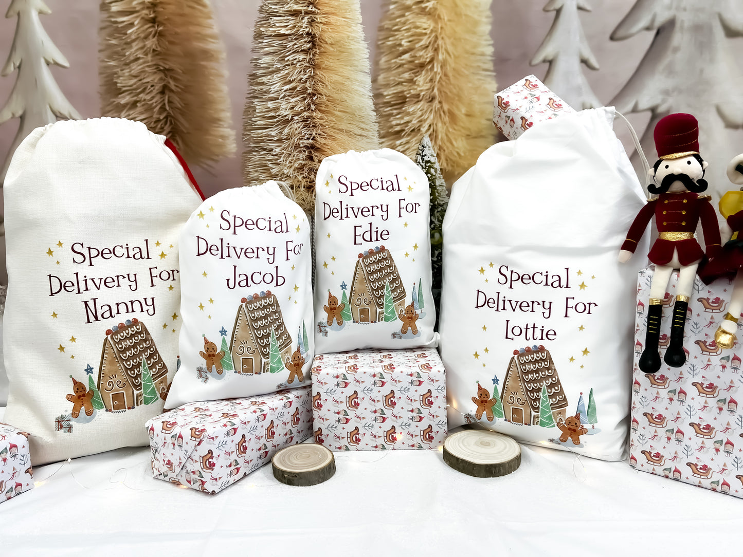 personalised santa sack, gingerbread