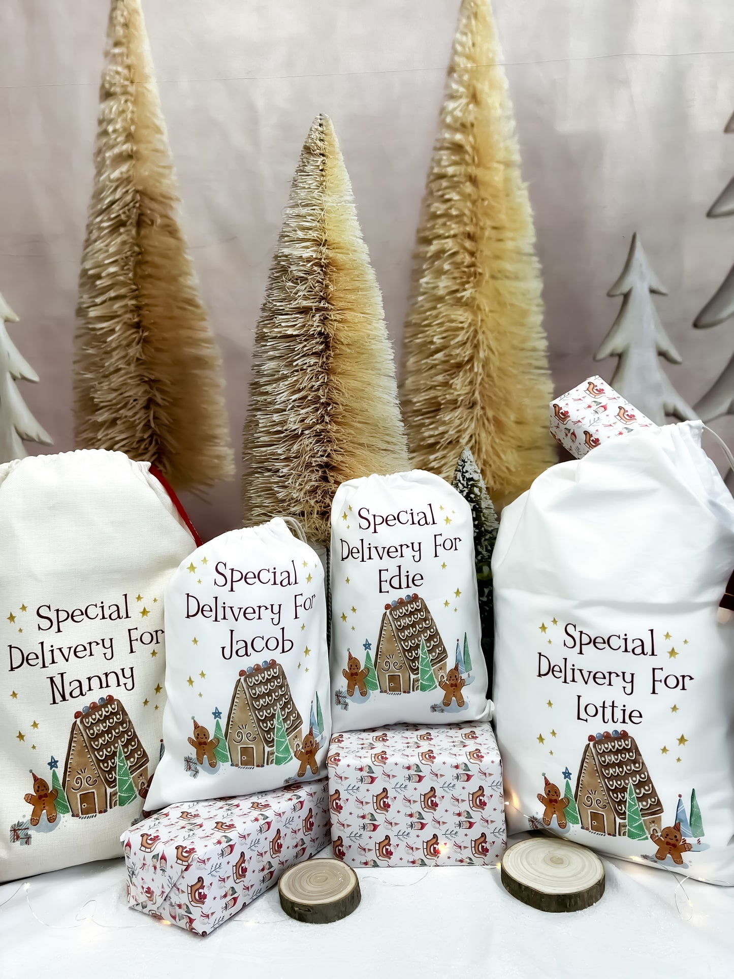 personalised santa sack, gingerbread