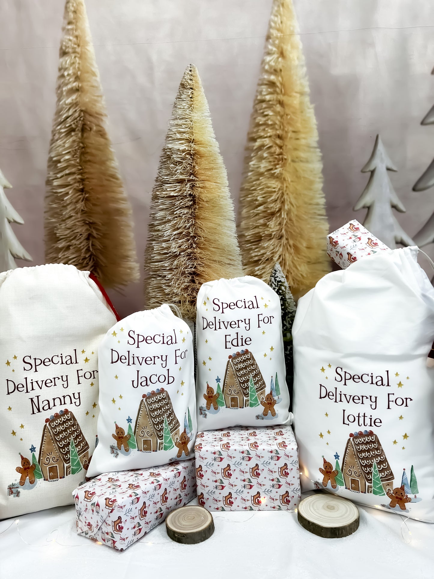 personalised santa sack, gingerbread