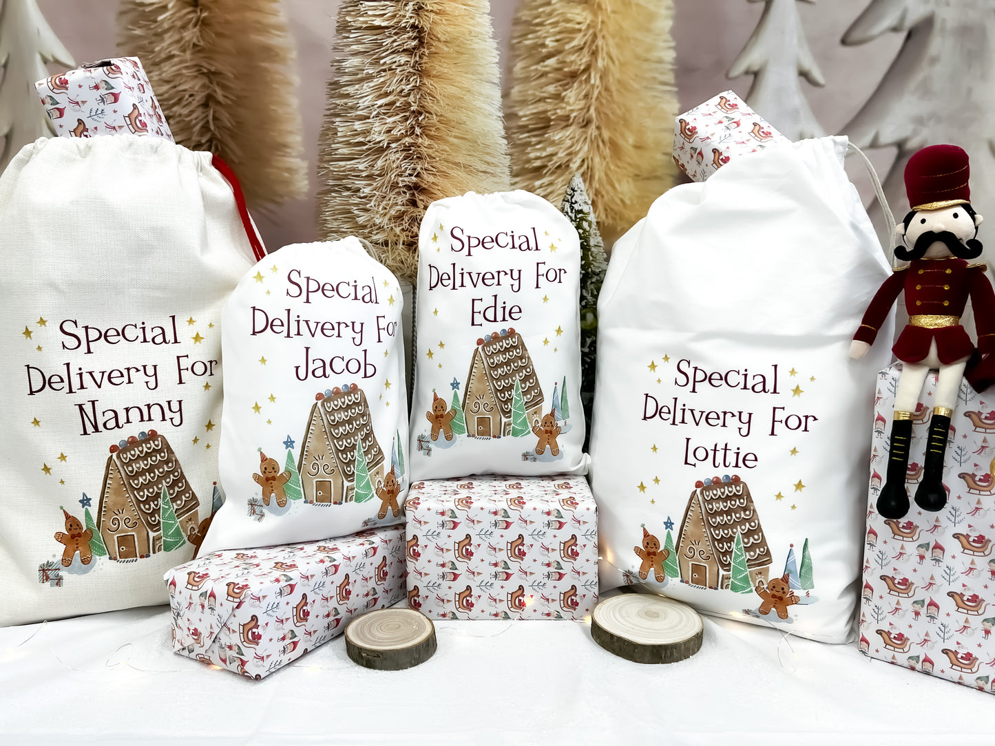personalised santa sack, gingerbread