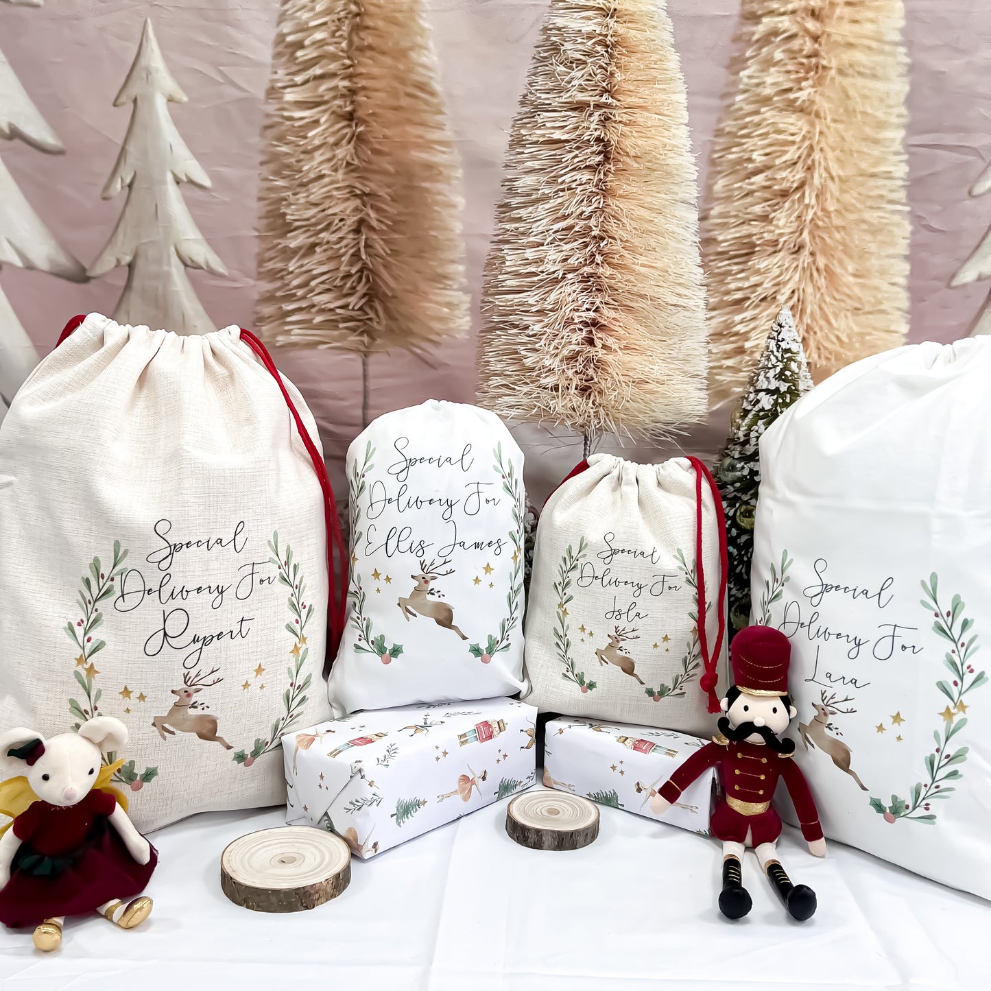 personalised Christmas sack, Christmas stocking, reindeer