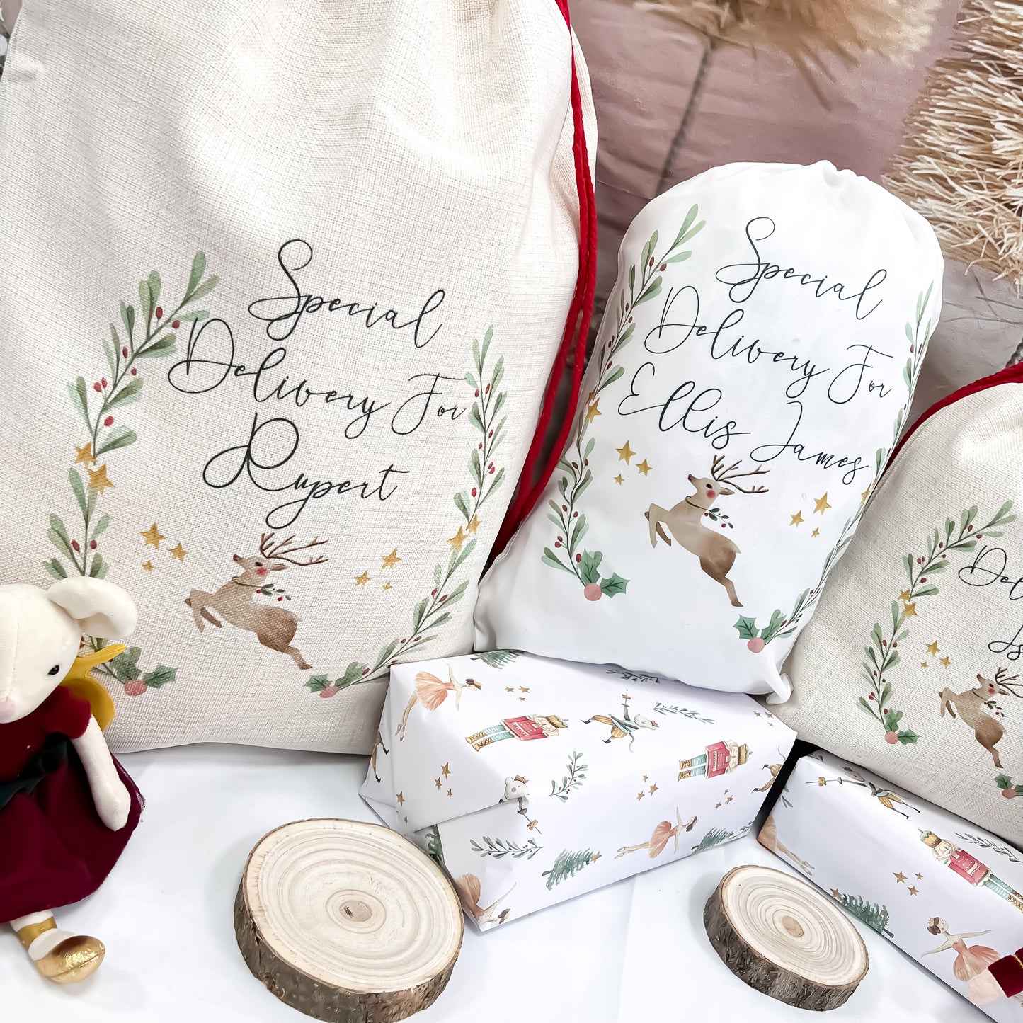 personalised Christmas sack, Christmas stocking, reindeer