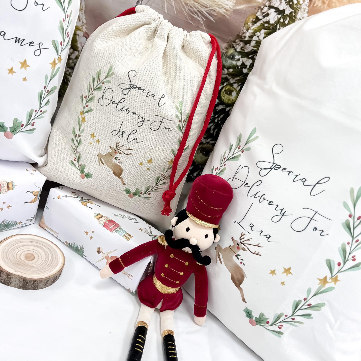personalised Christmas sack, Christmas stocking, reindeer