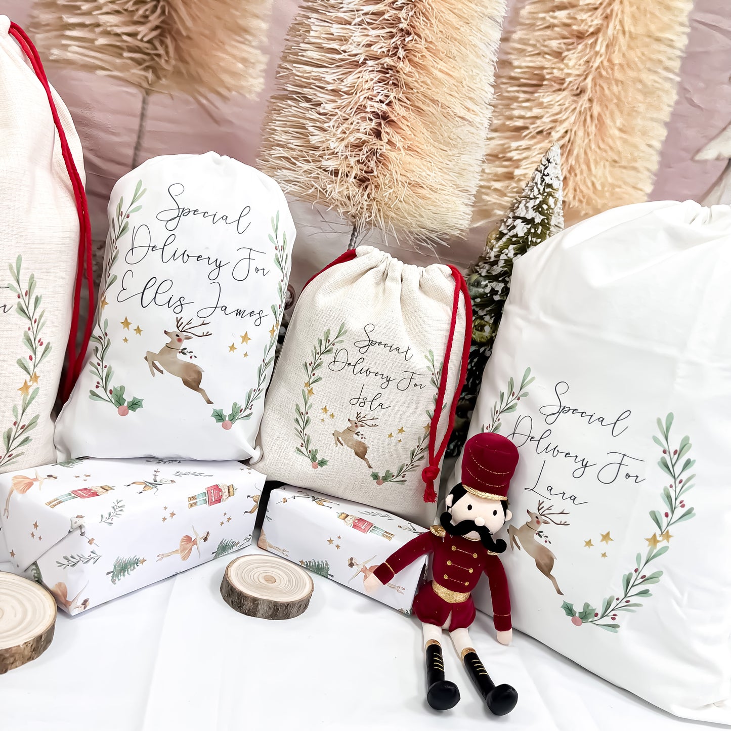 personalised Christmas sack, Christmas stocking, reindeer