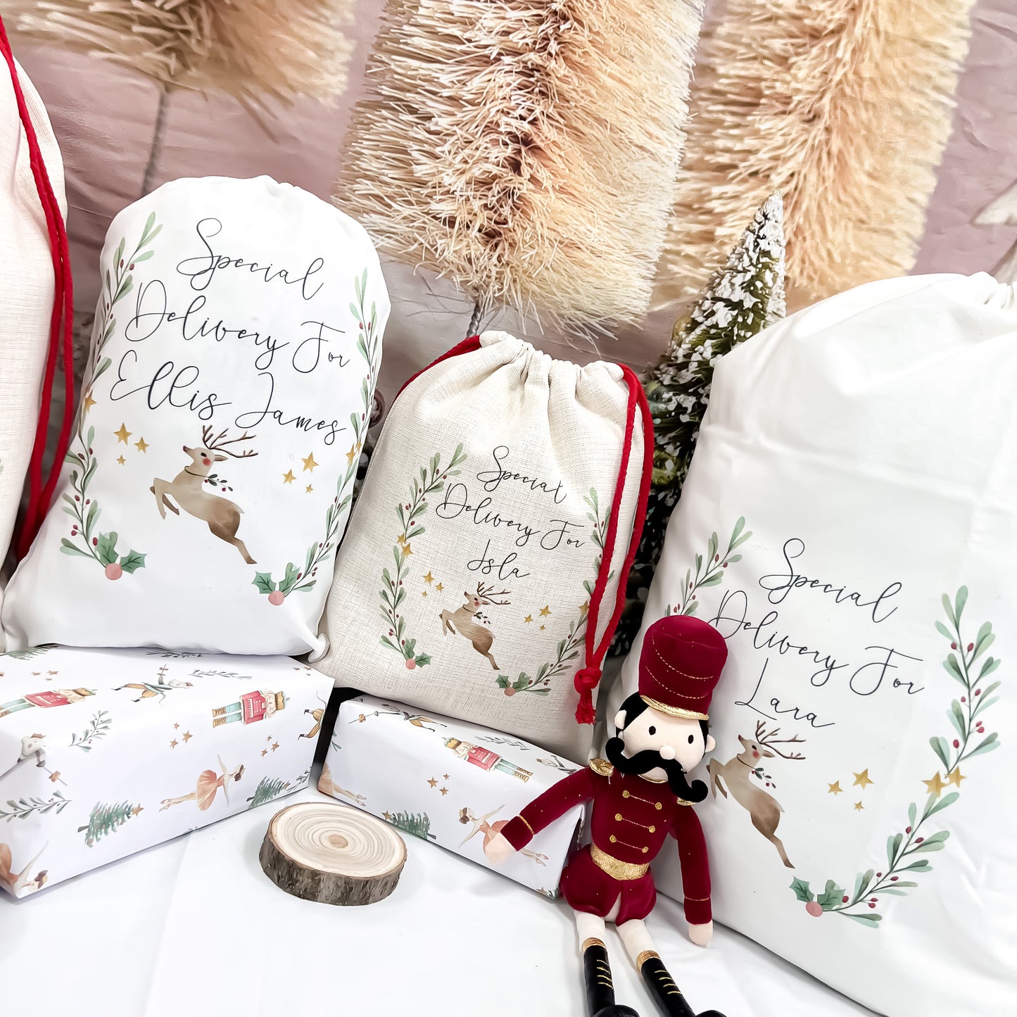 personalised Christmas sack, Christmas stocking, reindeer