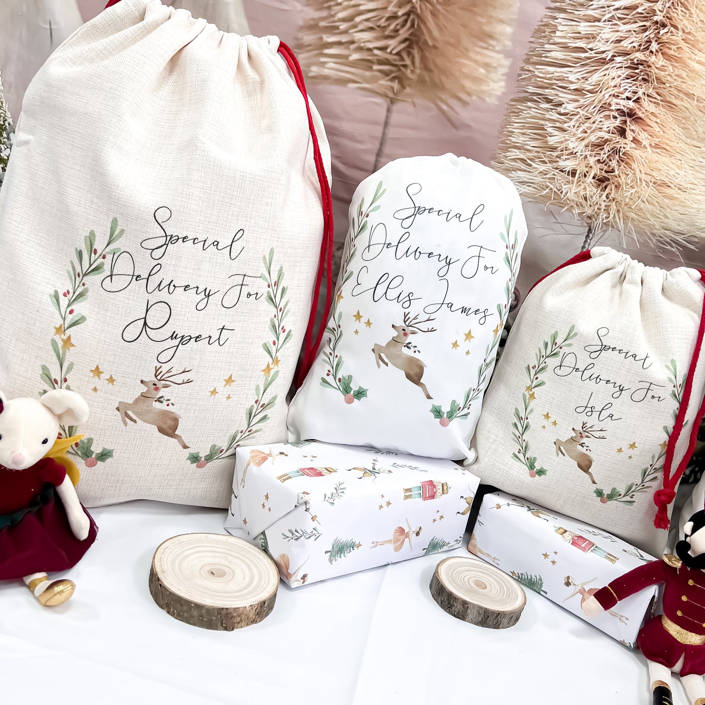 personalised Christmas sack, Christmas stocking, reindeer