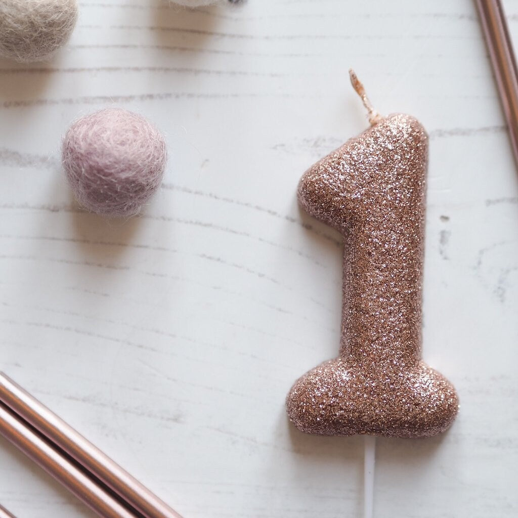 Rose gold candle, birthday candle, glitter candle, 1 candle, rose gold party, rose gold party decorations, cake topper