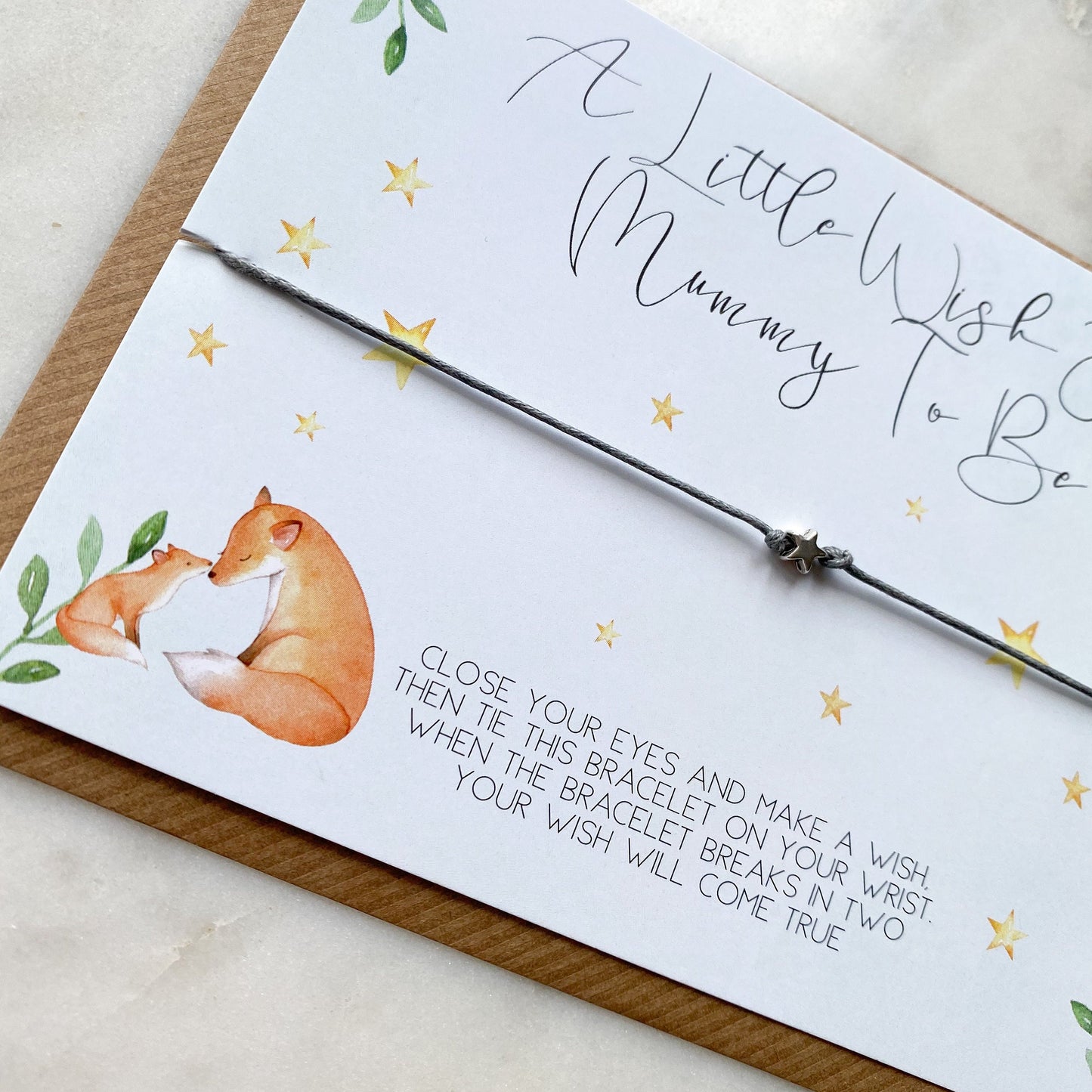 Pregnancy gift, mum to be wish bracelet, baby shower gift, woodland baby shower, fox, new baby gift, wish bracelet, unisex gift