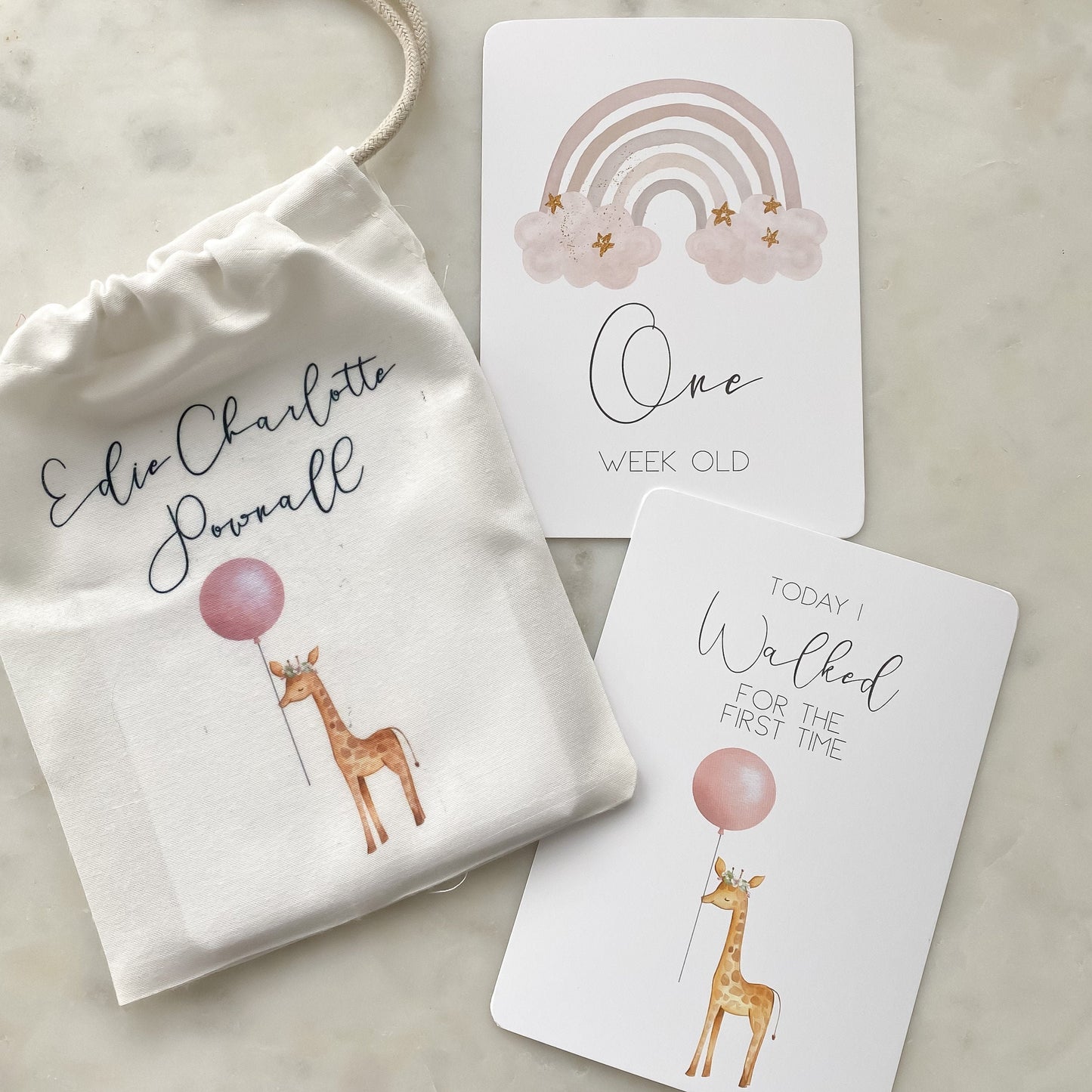 baby milestone cards, rainbow, rainbow milestone cards, pregnancy, baby shower gift, giraffe, rainbow baby, new baby gift. blush