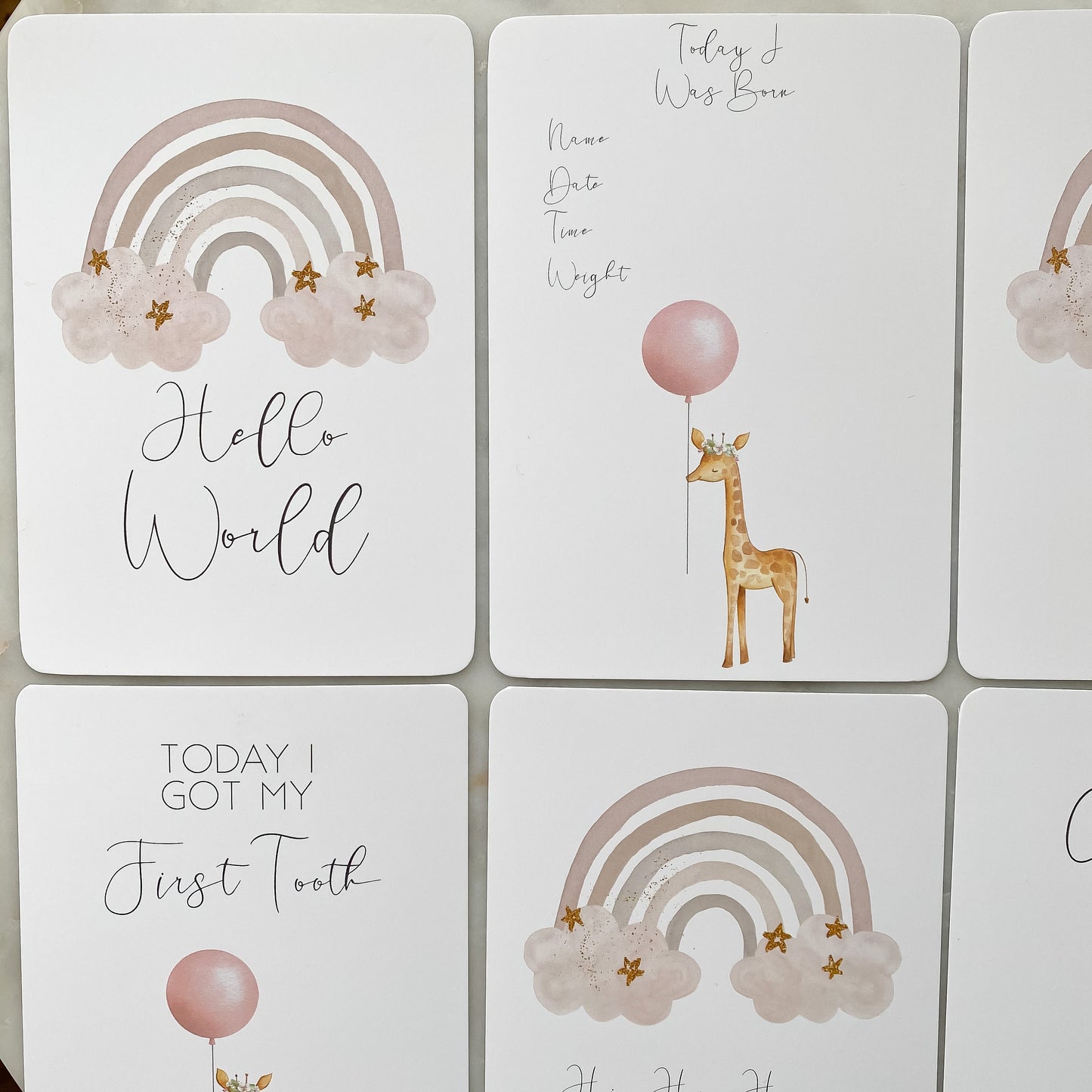 baby milestone cards, rainbow, rainbow milestone cards, pregnancy, baby shower gift, giraffe, rainbow baby, new baby gift. blush