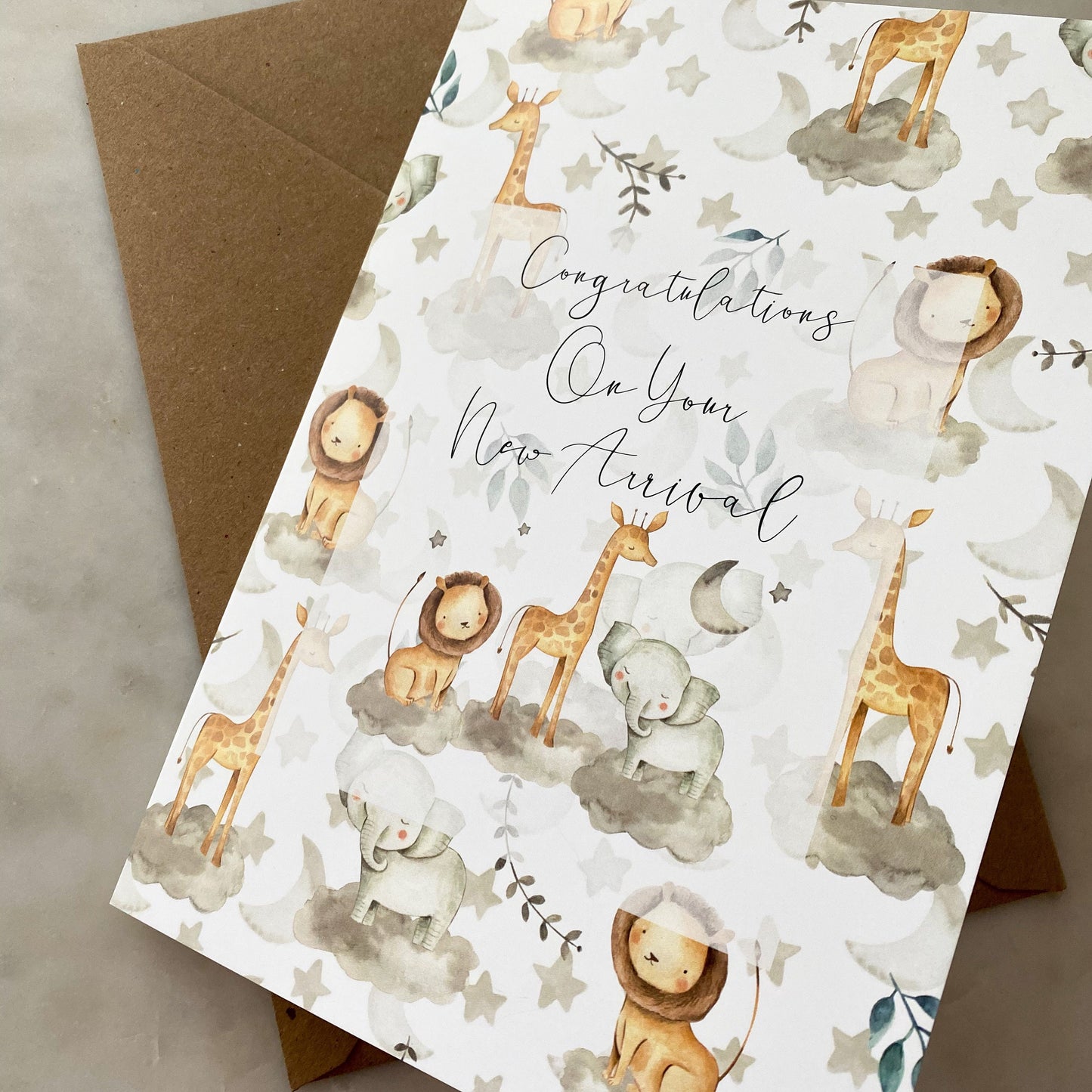 new baby card, new baby greeting card, safari, new baby gift, baby boy, baby girl, unisex,