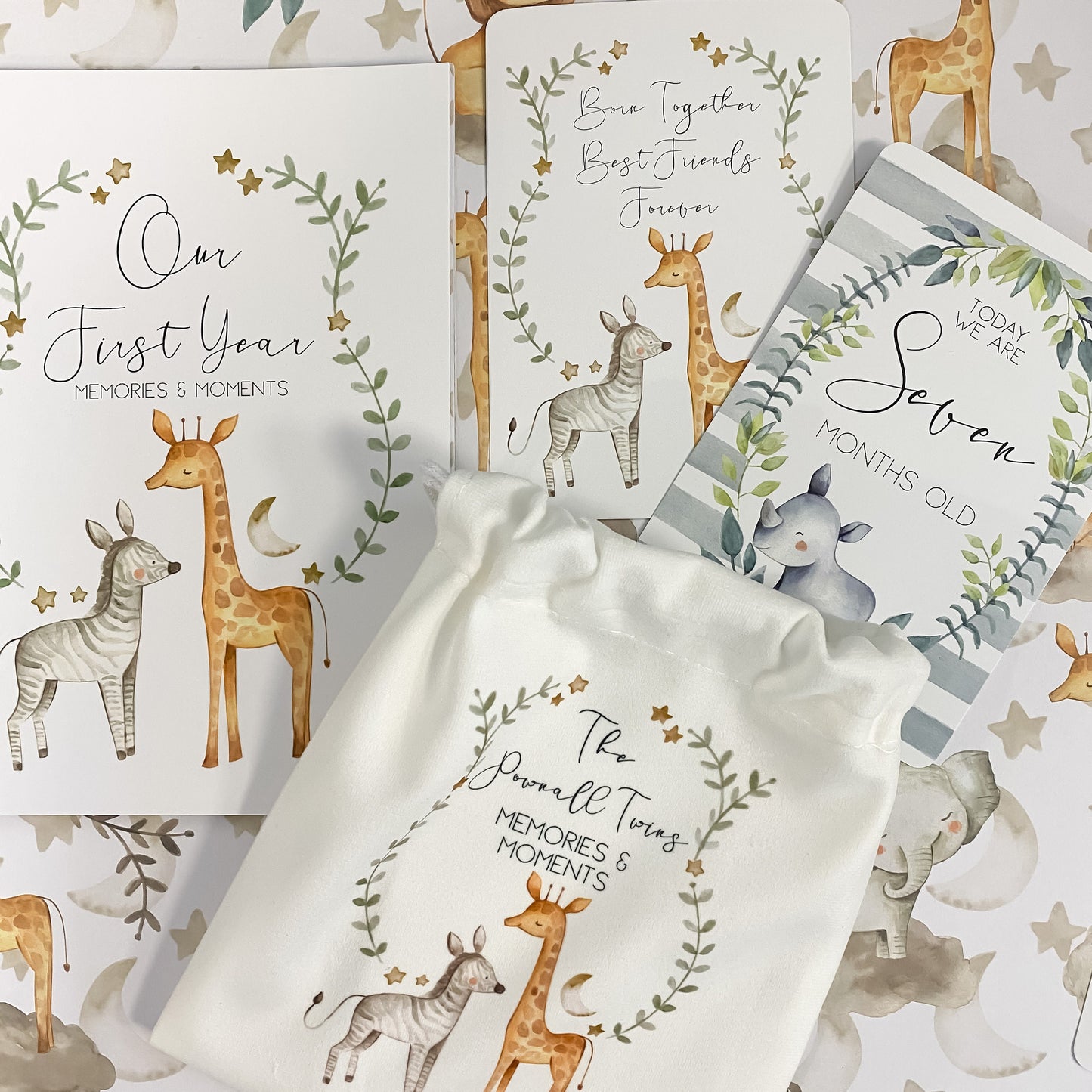 Baby journal, Twin Baby Journal, baby book, baby journal and memory book, safari, baby milestone, my first year, new baby gift