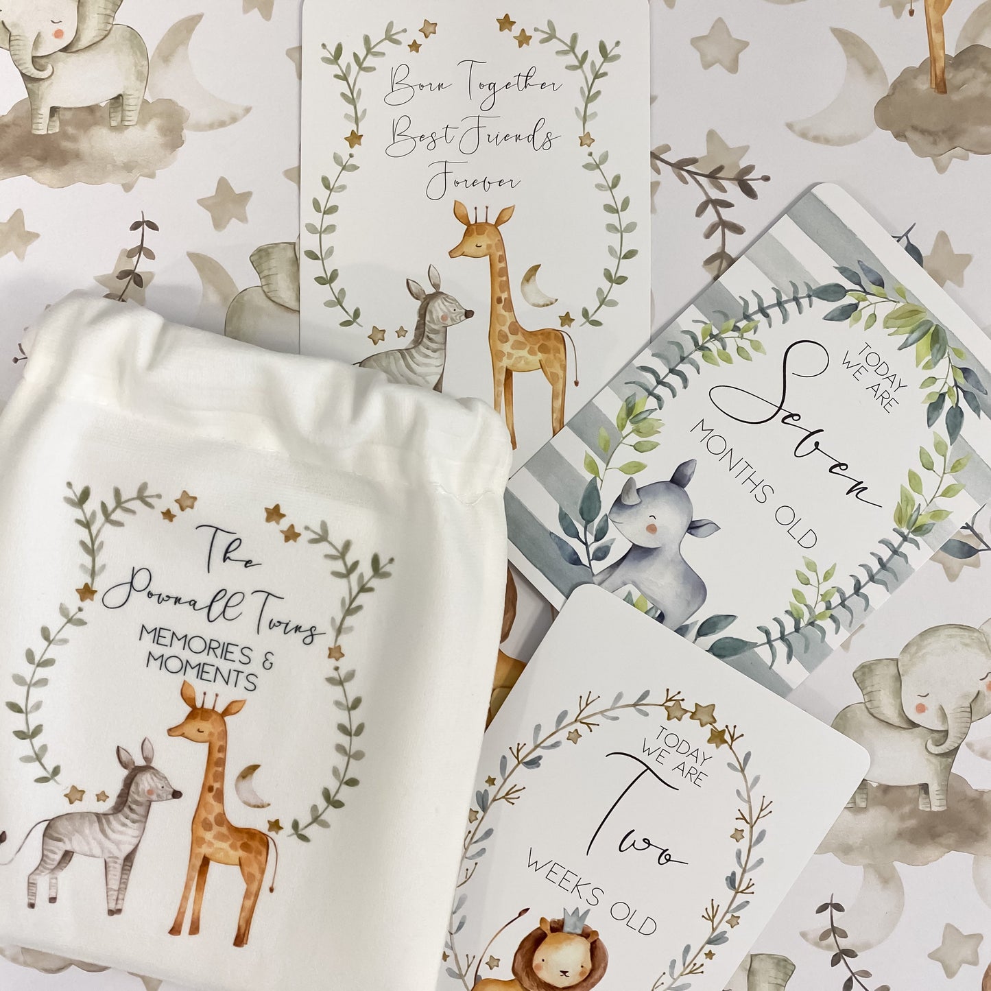 Twin milestone cards, baby milestone cards, Safari, jungle, safari milestone cards, pregnancy, baby shower gift, new baby gift