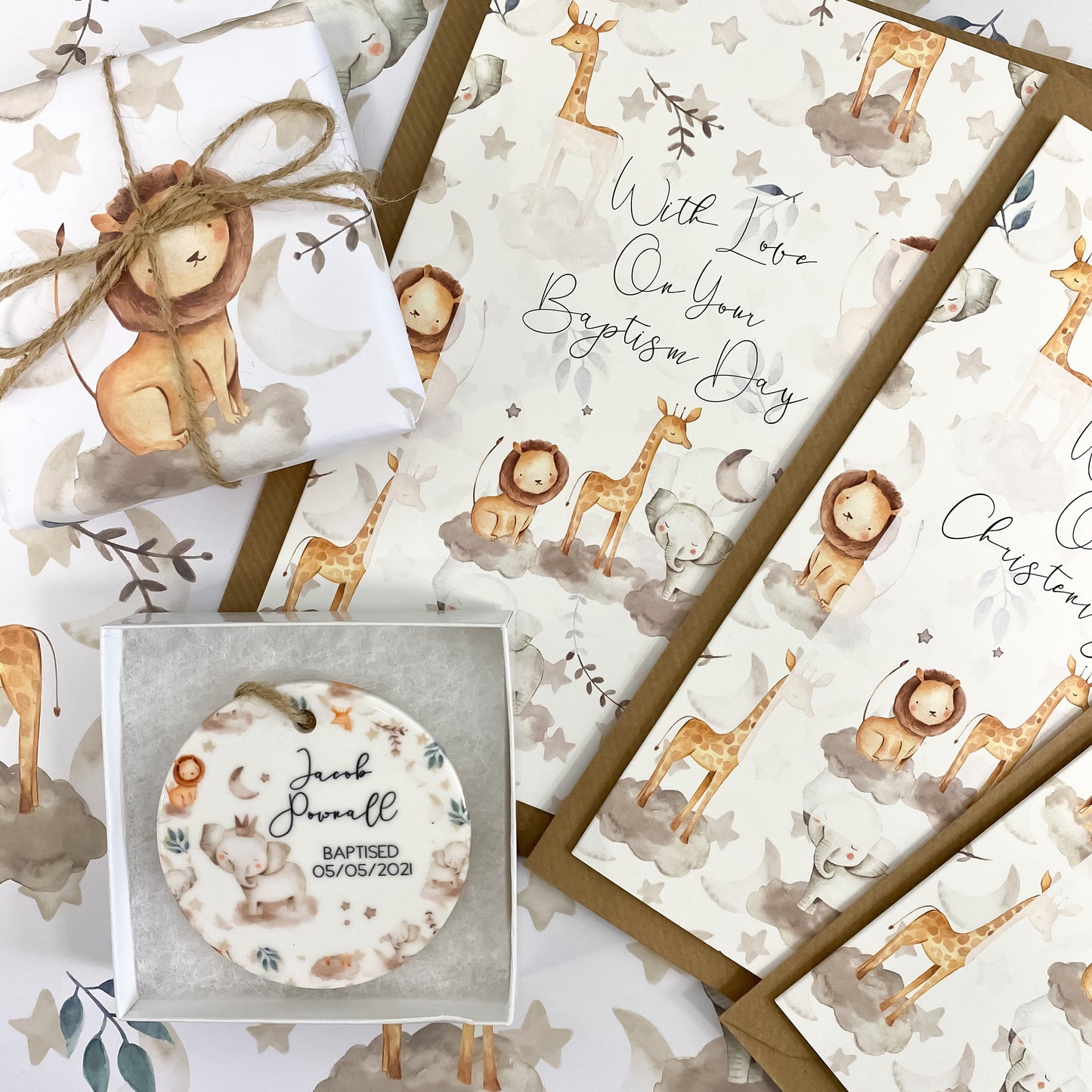 personalised christening gift, baptism gift, naming day gift, safari, unisex, keepsake