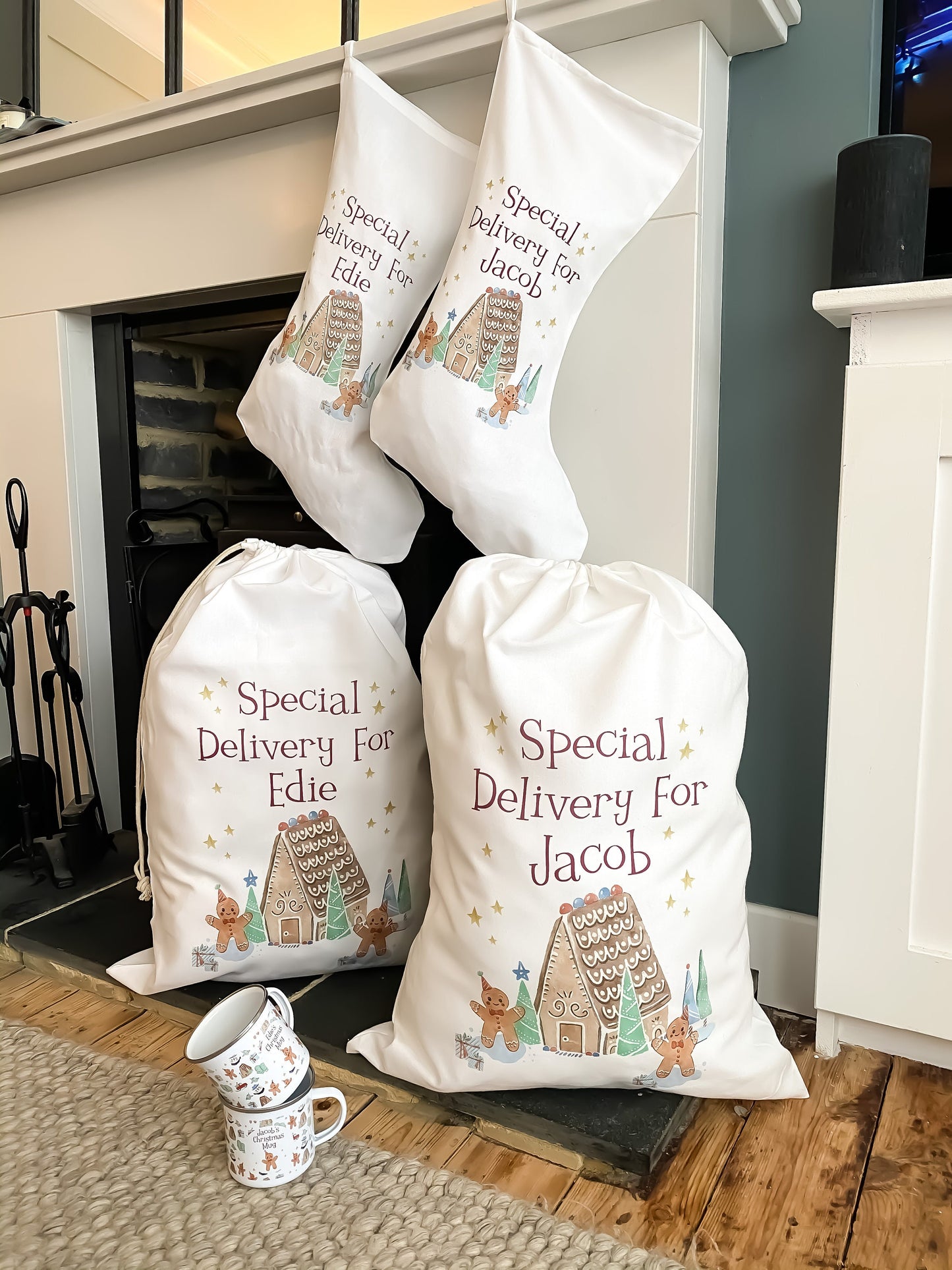 personalised santa sack, gingerbread