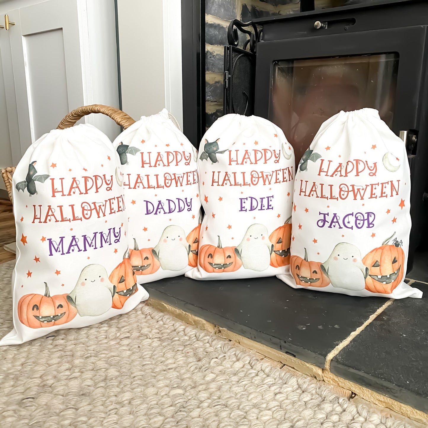 Halloween treat bag, trick or treat bag, trick or treat, personalised halloween bag, personalised gift bag, pumpkin, ghost