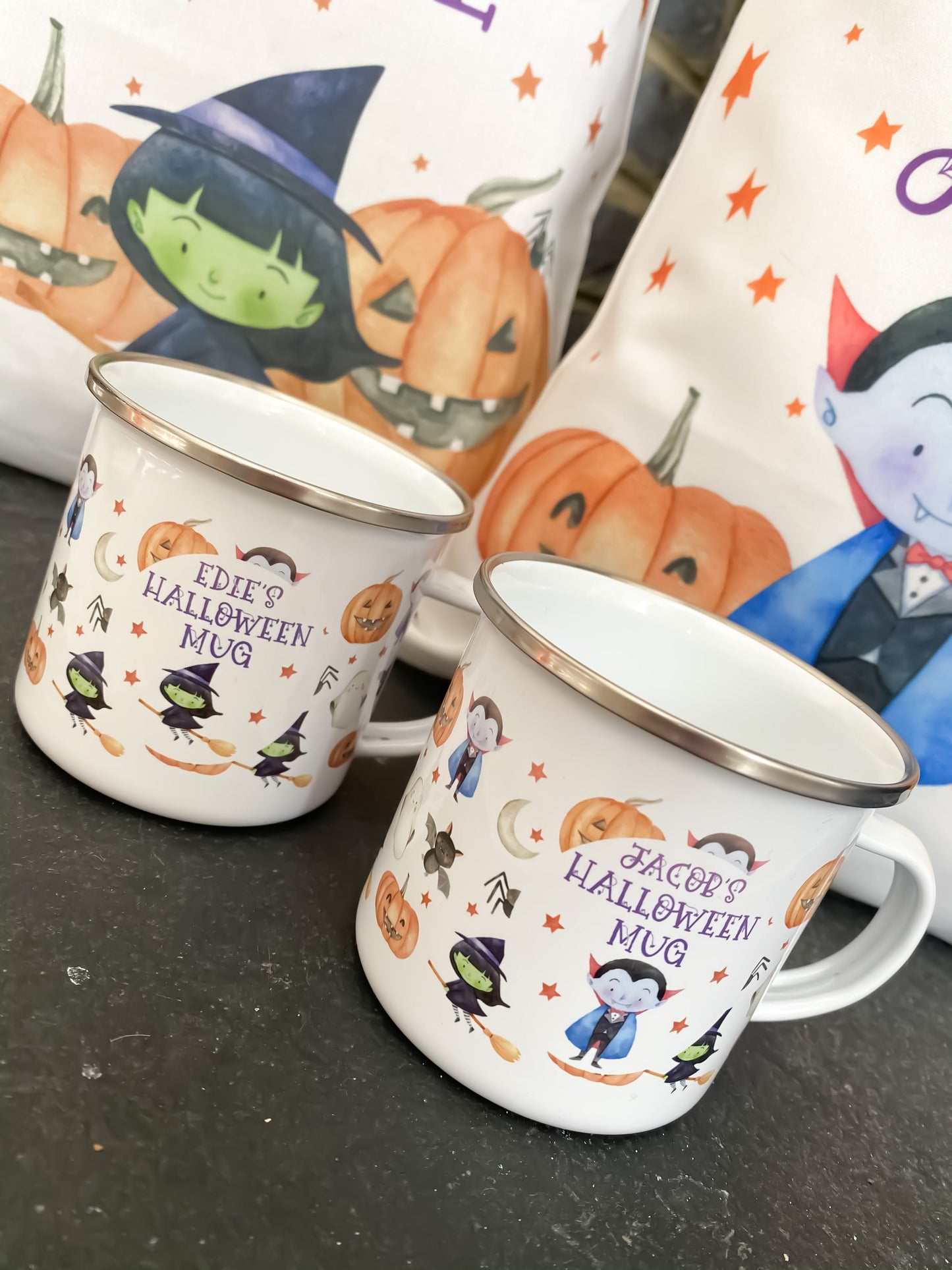 Personalised Halloween mug, hot chocolate mug, Halloween, trick or treat, halloween bag filler, pumpkin, witch, vampire, autumn mug