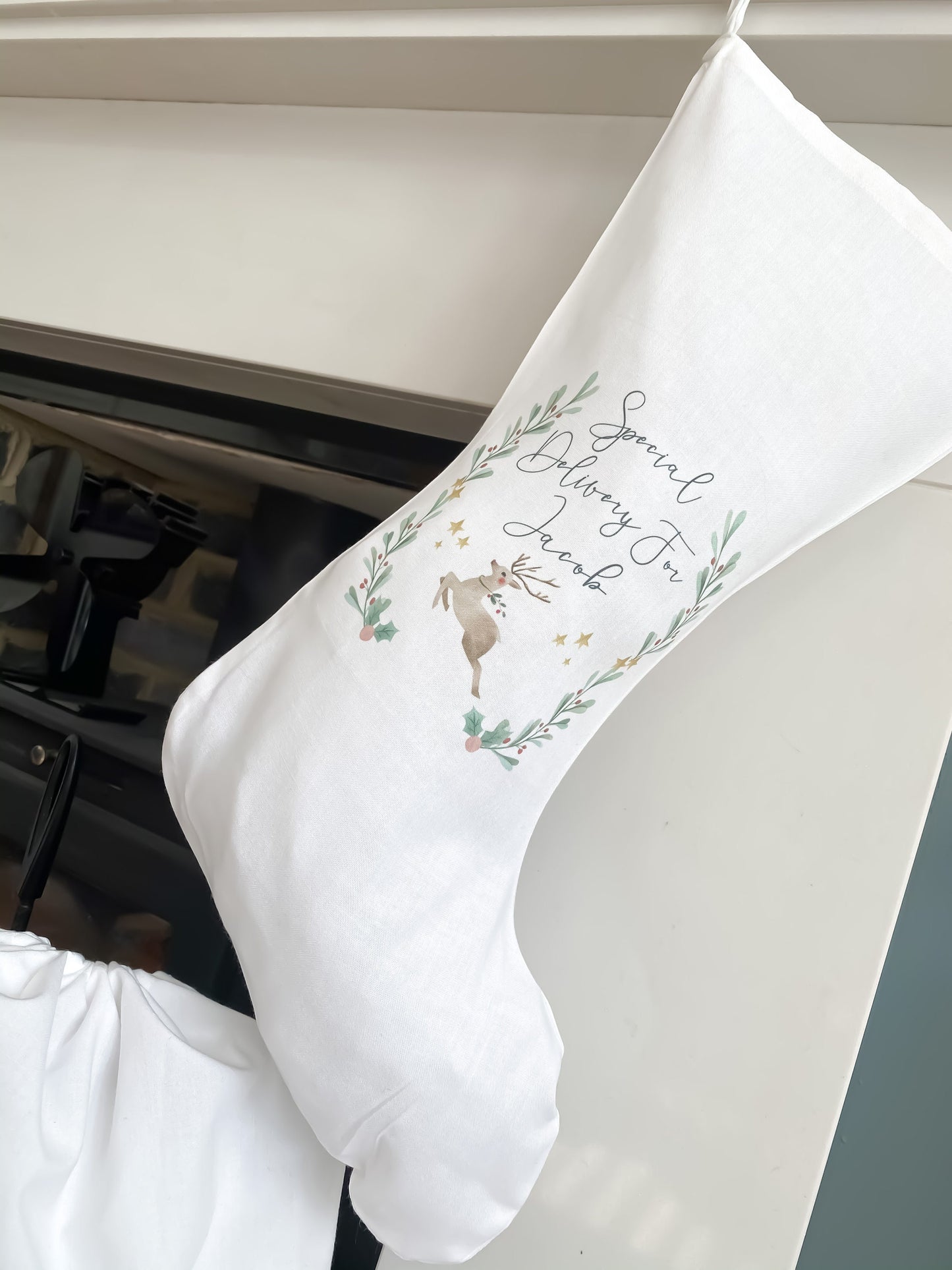 personalised Christmas sack, Christmas stocking, reindeer