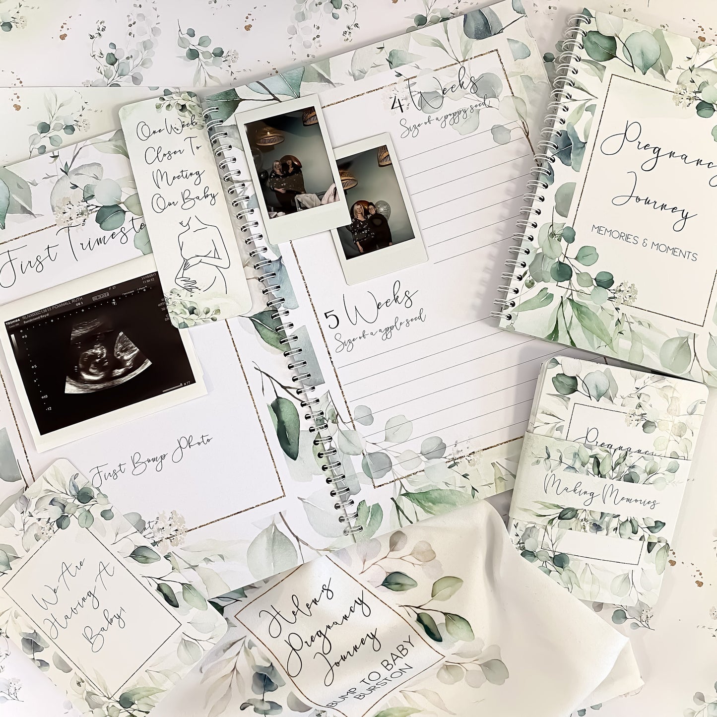 Pregnancy Journal, Pregnancy Planner, Pregnancy Diary, eucalyptus, Baby Book, Pregnancy Gift, Pregnancy Milestone, pregnancy announcement