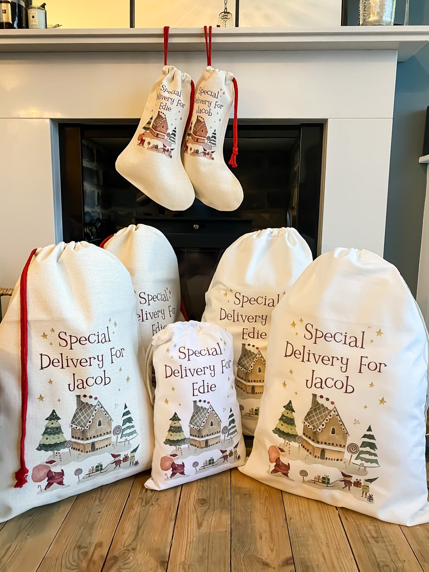 personalised Christmas stocking, Santa house