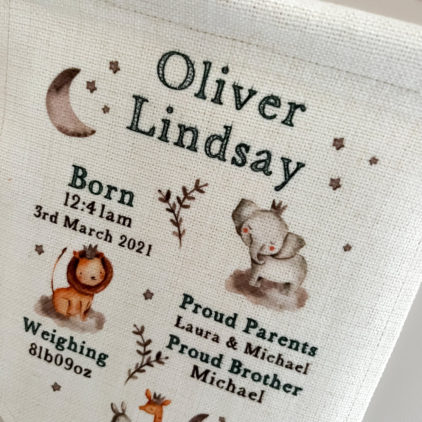 Personalised nursery wall hanging, birth announcement, flag, nursery pendent, nursery print, new baby gift, birth stats, nursery decor