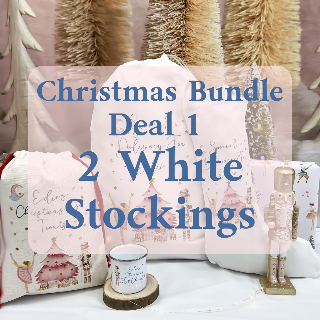 Christmas Bundle Deal 1 - Two Personalised White Stockings