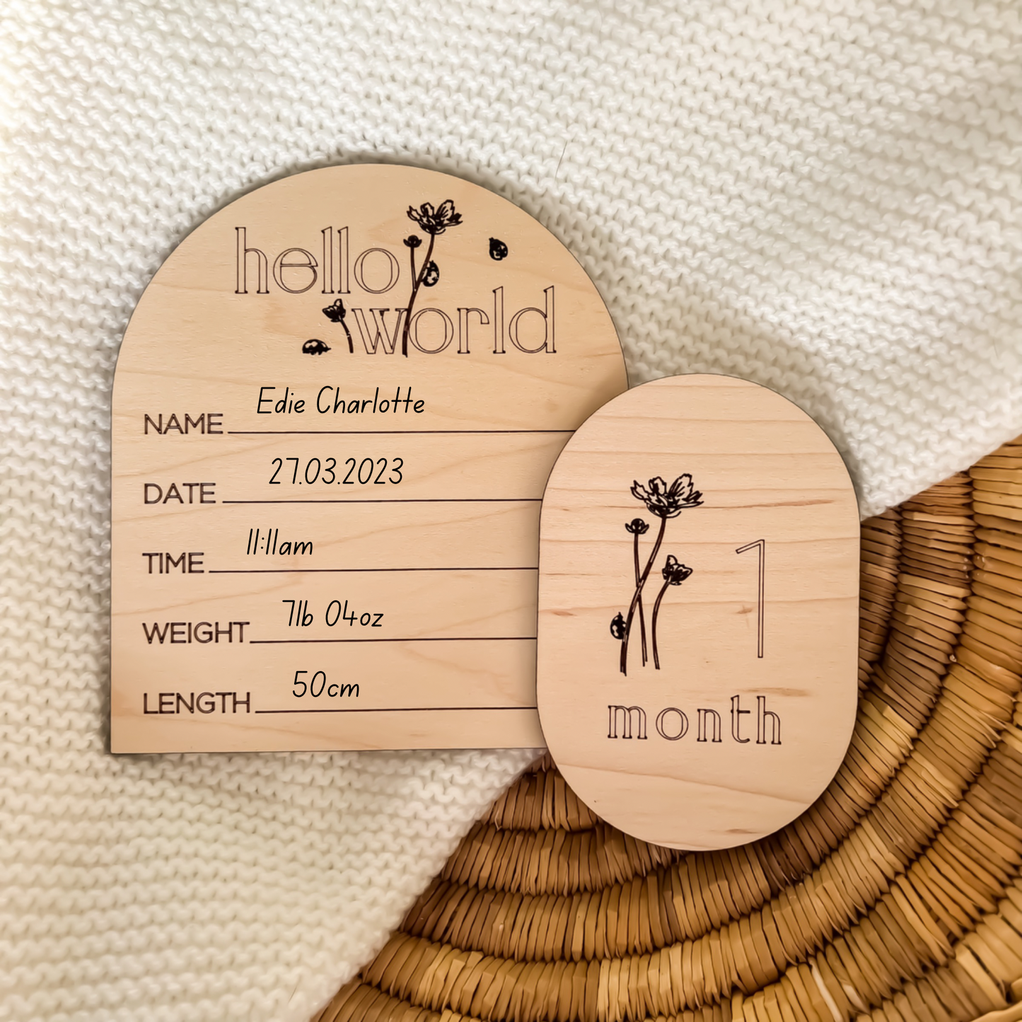 wooden wildflower baby milestone discs