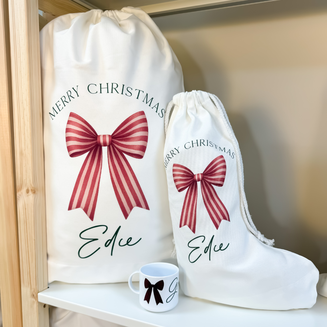 Christmas Bundle Deal 9 - 1 white 69cm sack, 1 White Stocking, 1 6oz Mug