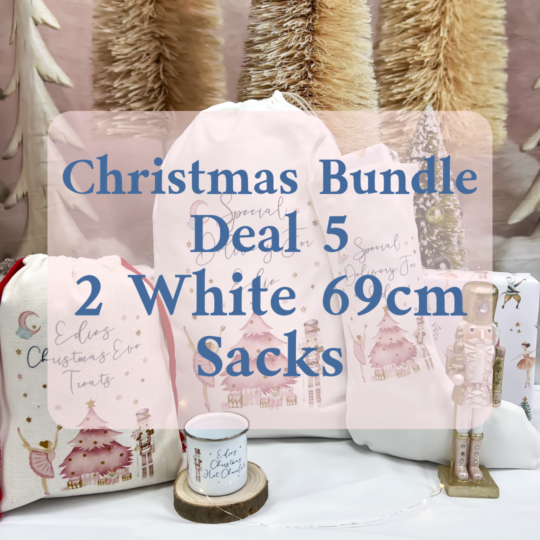 Christmas Bundle Deal 5 - Two Personalised white 69cm sacks
