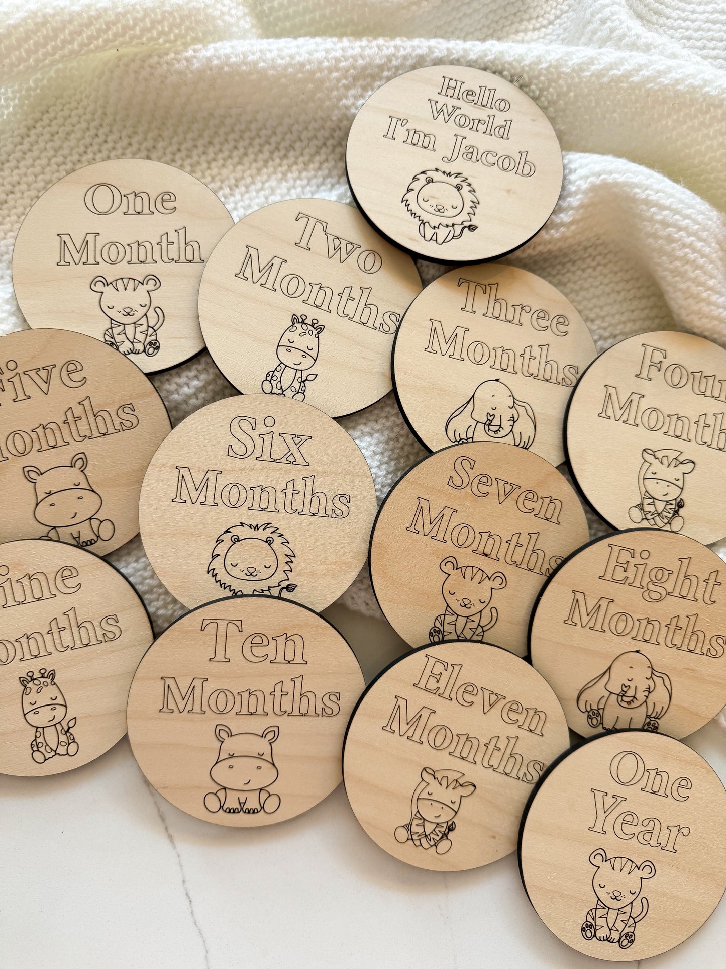 Baby Milestone Wooden Discs Safari Design