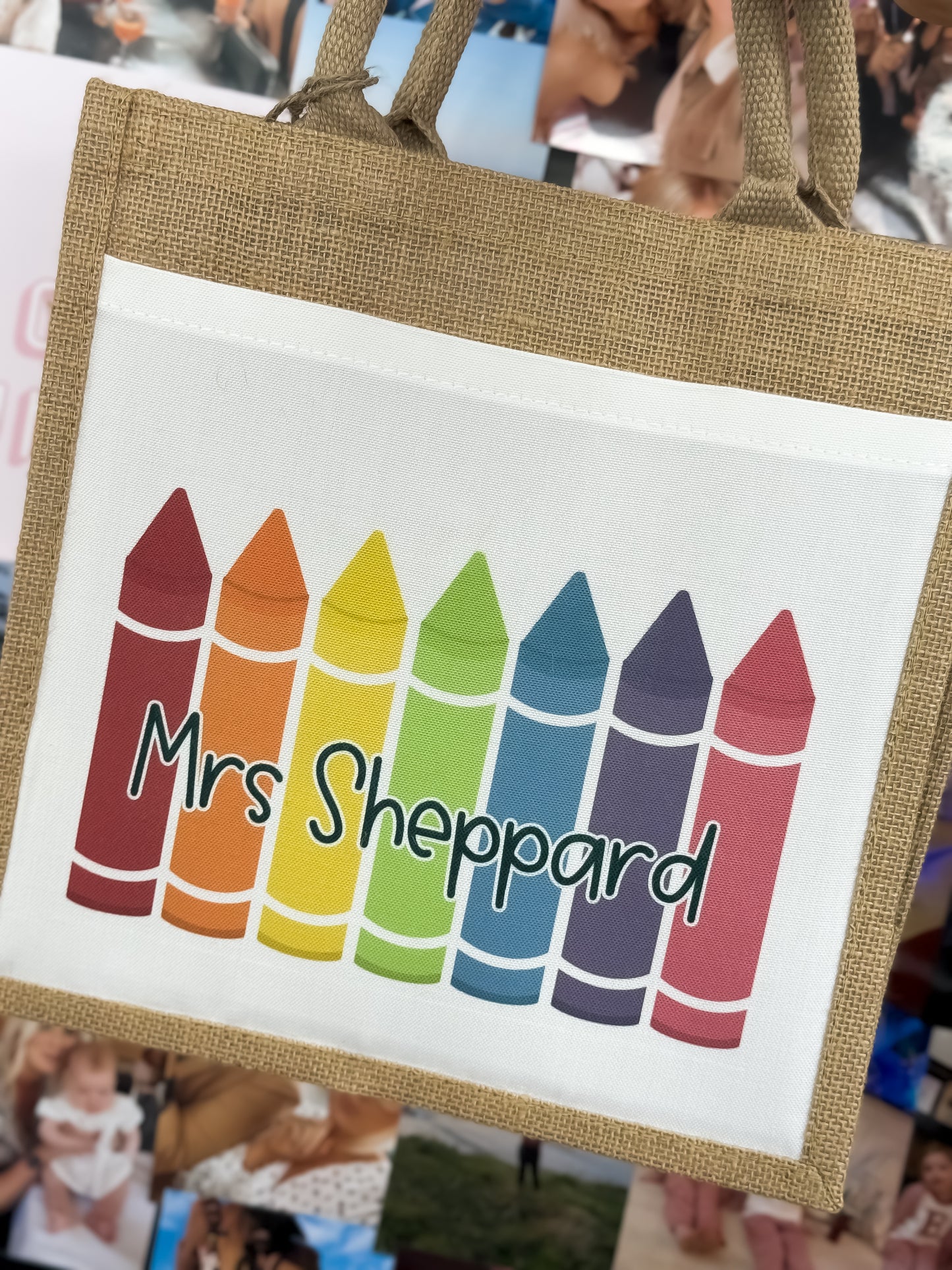 Personalised Teacher Crayon Jute Bag