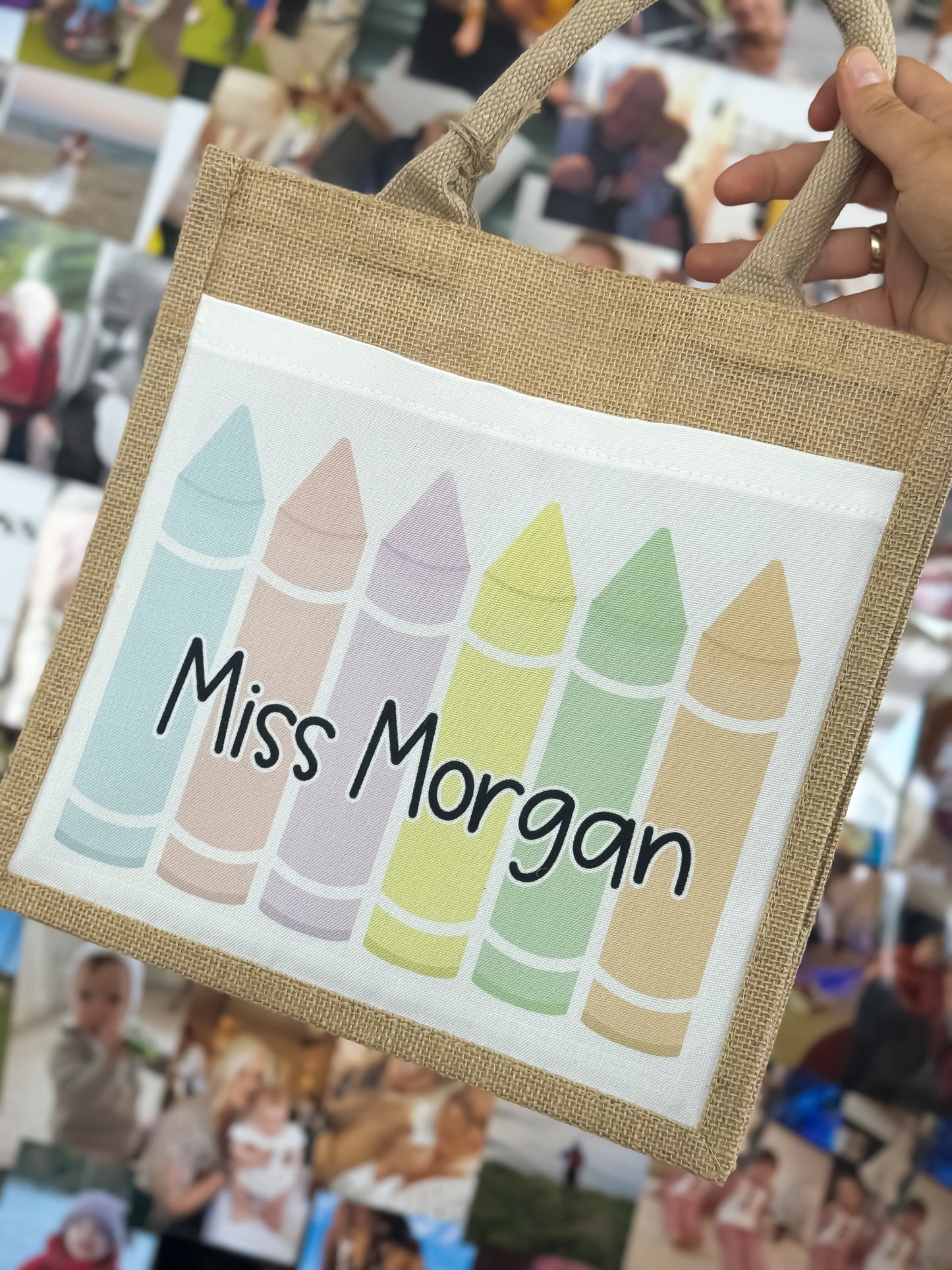 Personalised Teacher Crayon Jute Bag