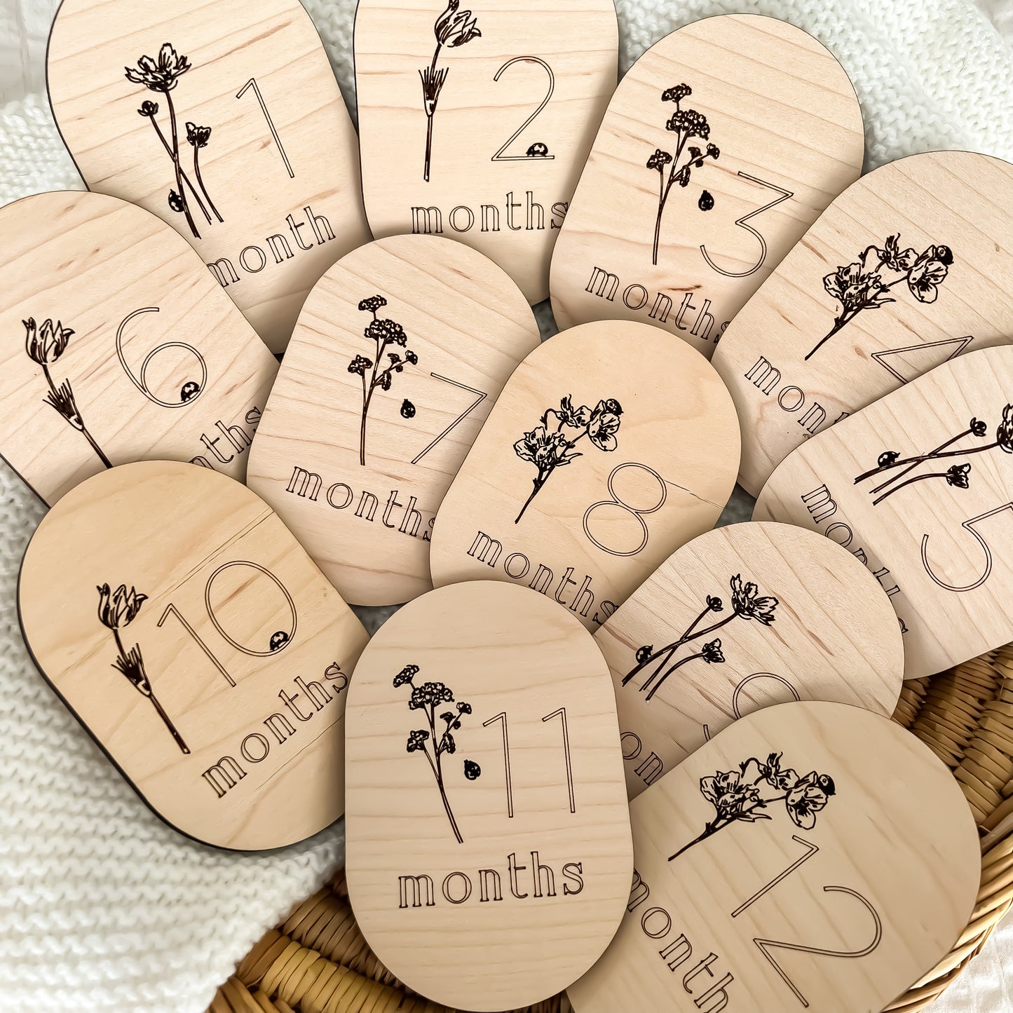 wooden wildflower baby milestone discs