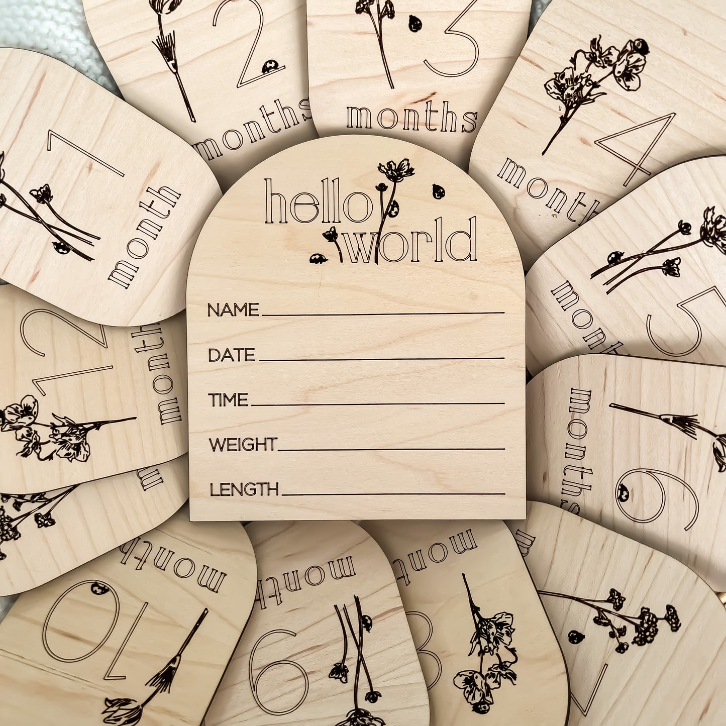 wooden wildflower baby milestone discs