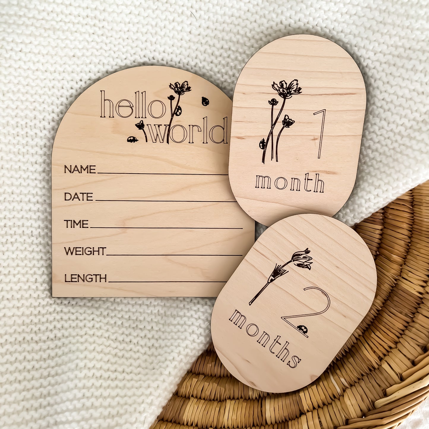 wooden wildflower baby milestone discs