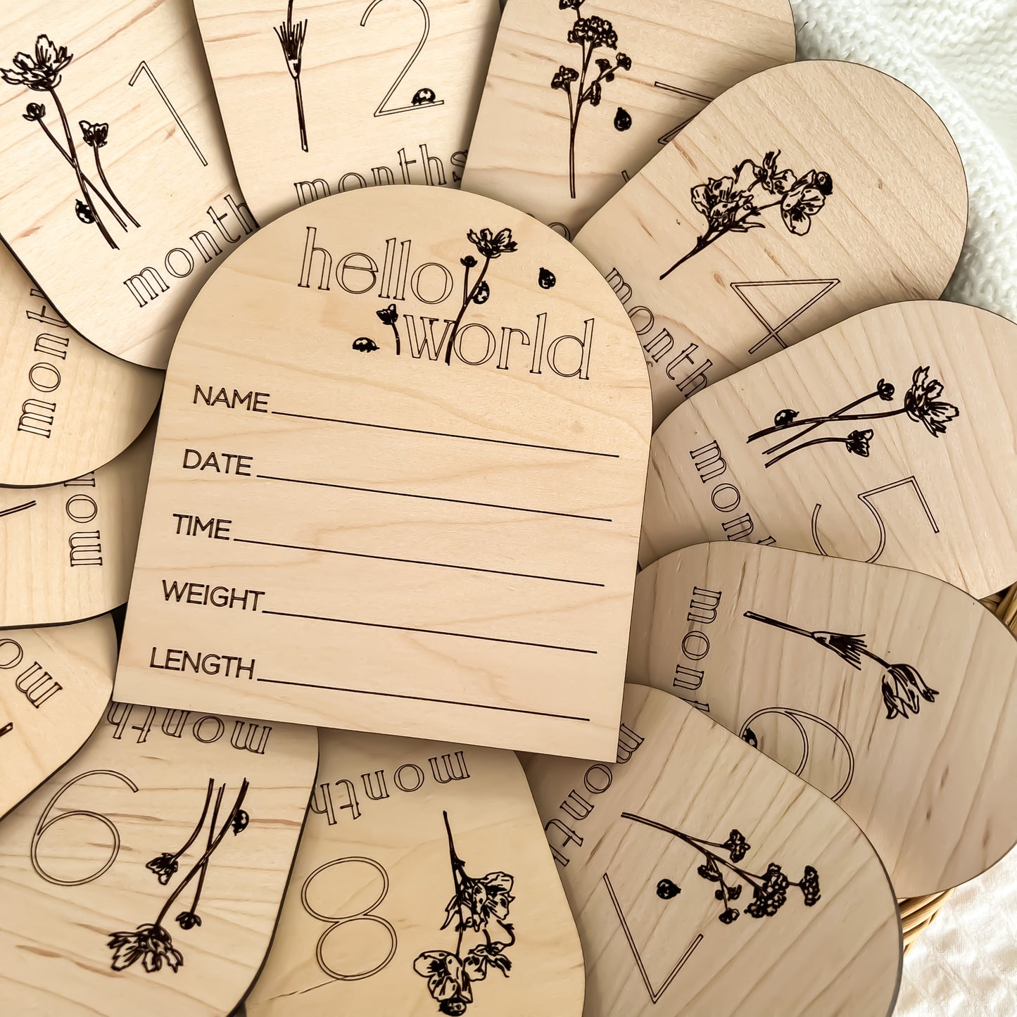 wooden wildflower baby milestone discs