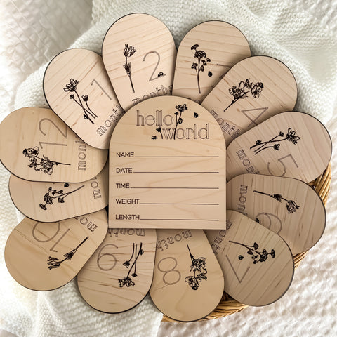 wooden wildflower baby milestone discs