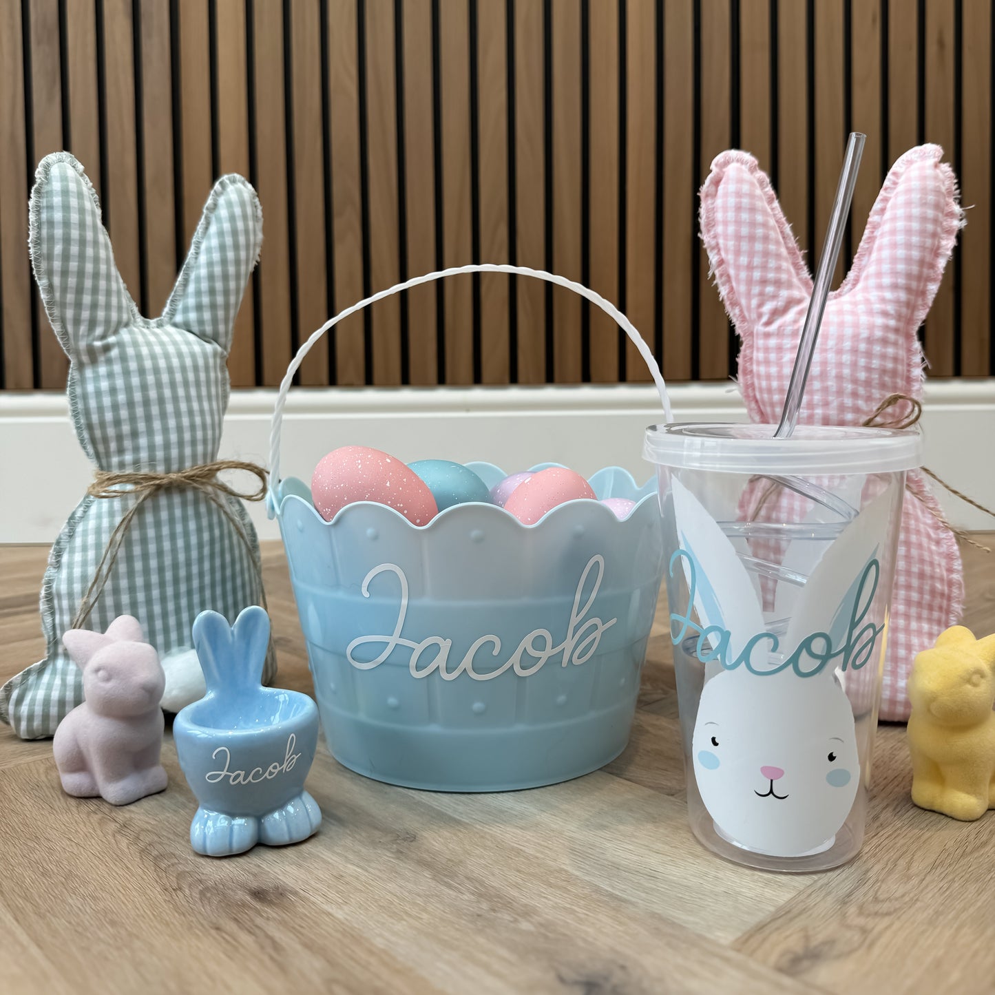 Personalised Easter Basket, Pink, Purple, Blue, Yellow.