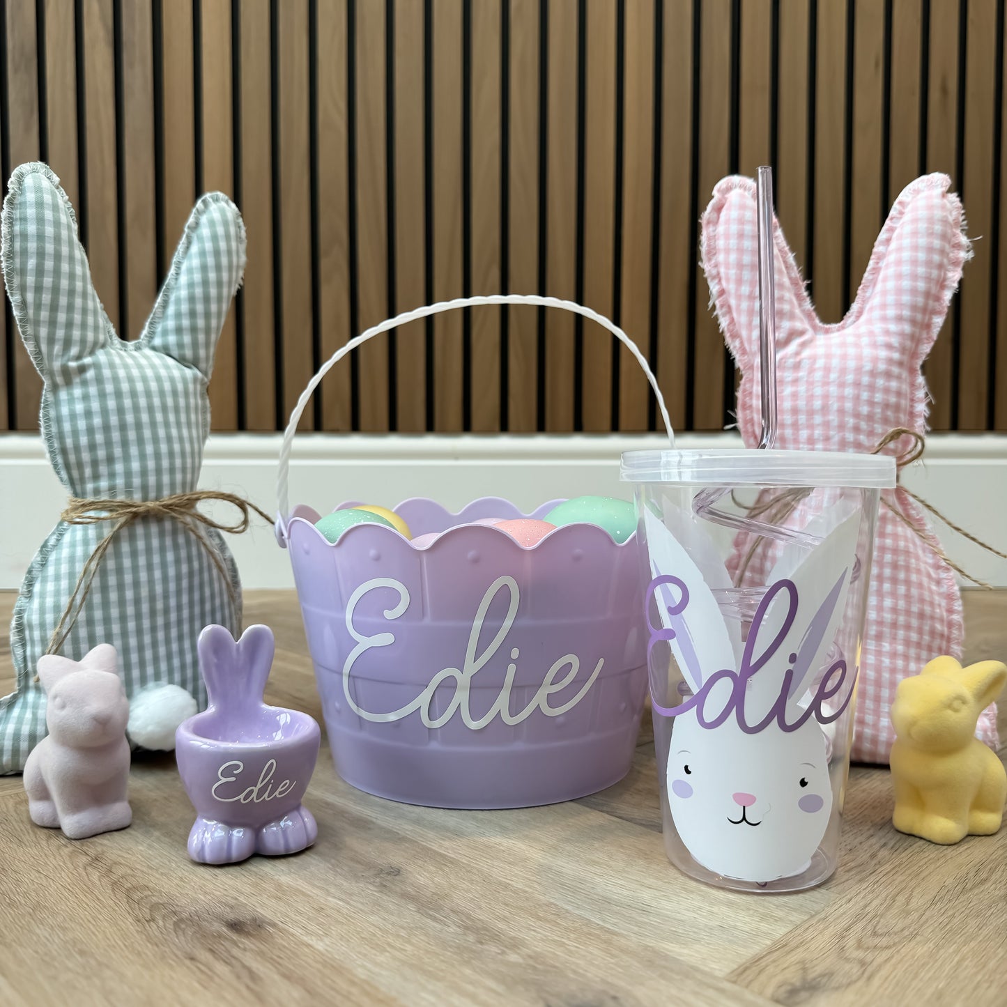 Personalised Easter Basket, Pink, Purple, Blue, Yellow.