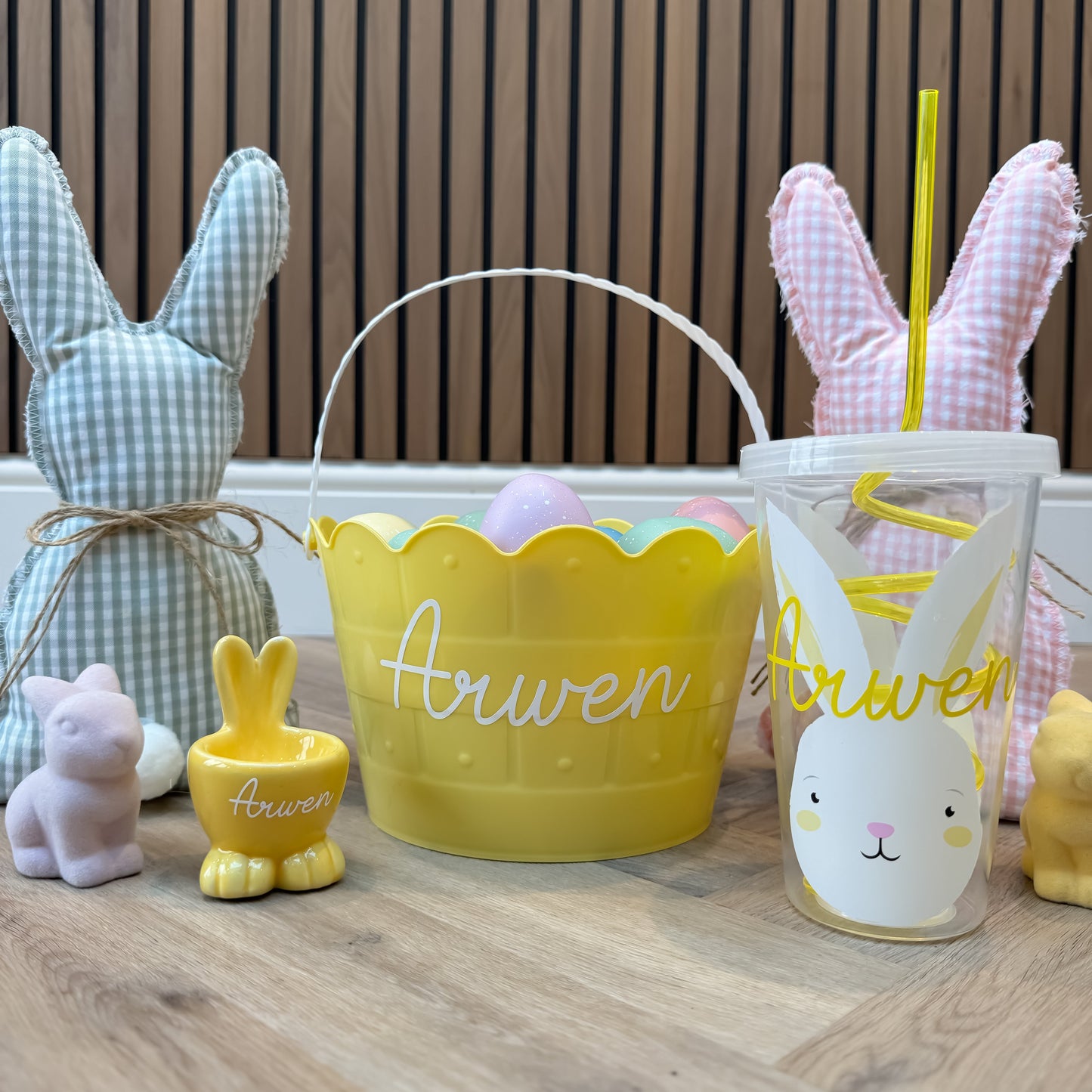 Personalised Easter Basket, Pink, Purple, Blue, Yellow.